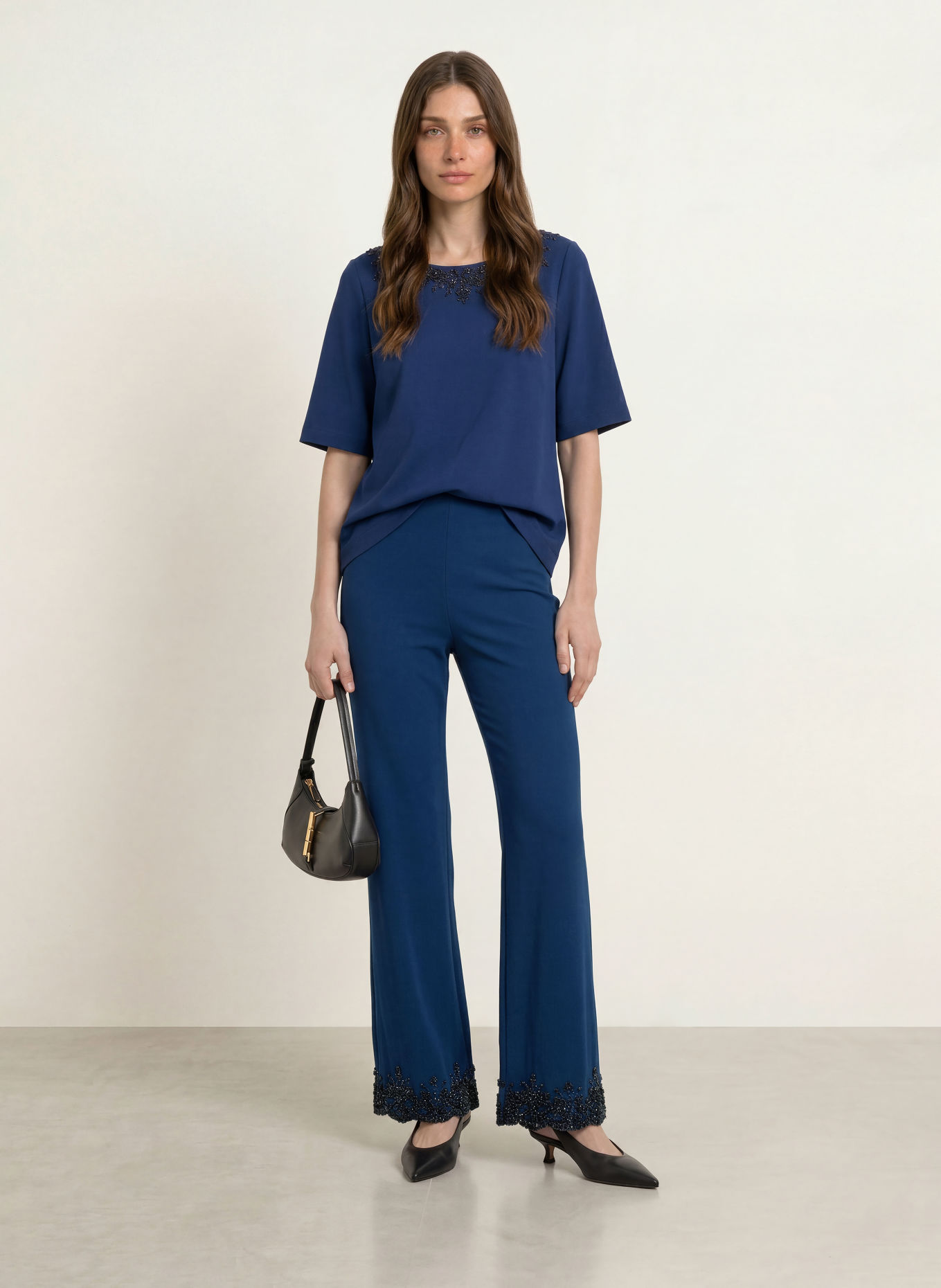 MARC CAIN Marlenehose WELKOM aus Jersey mit Schmucksteinen: 393 pageant blue