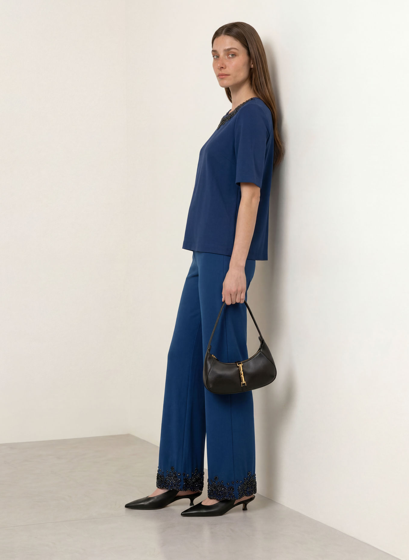 MARC CAIN Marlenehose WELKOM aus Jersey mit Schmucksteinen: 393 pageant blue