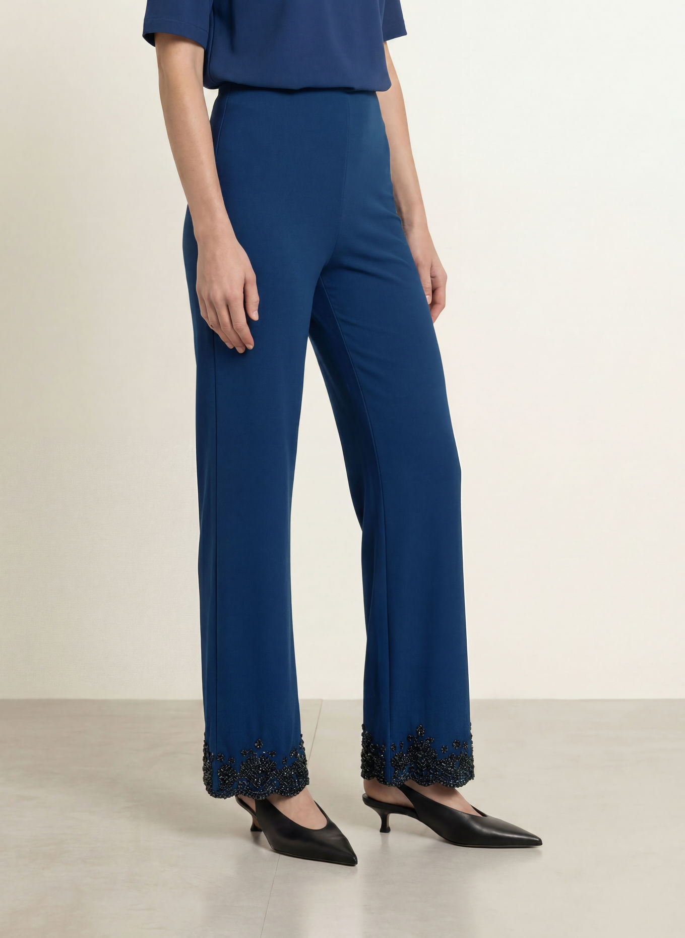 MARC CAIN Marlenehose WELKOM aus Jersey mit Schmucksteinen: 393 pageant blue