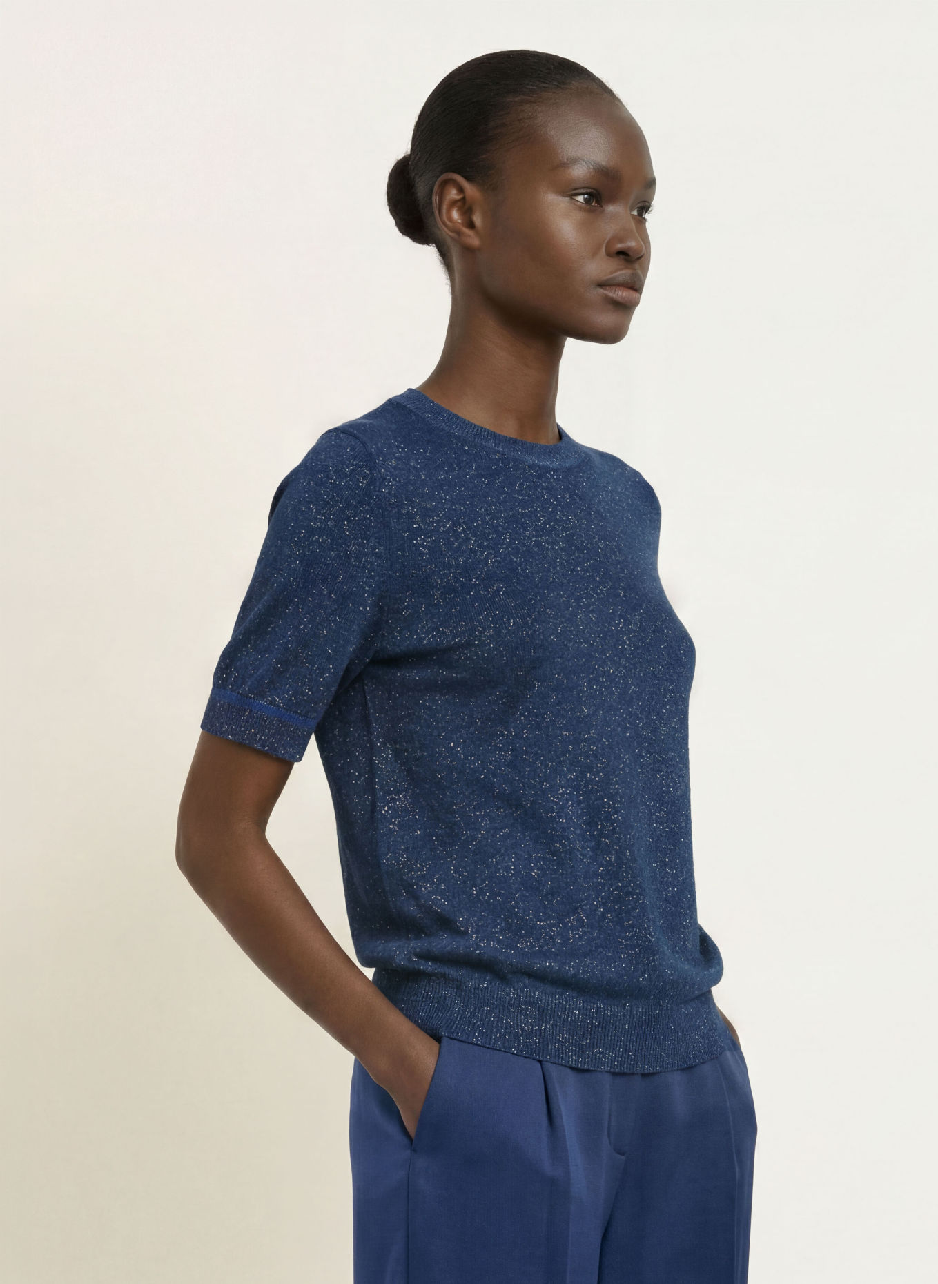 MARC CAIN Striktrøje med glimmergarn: 393 pageant blue