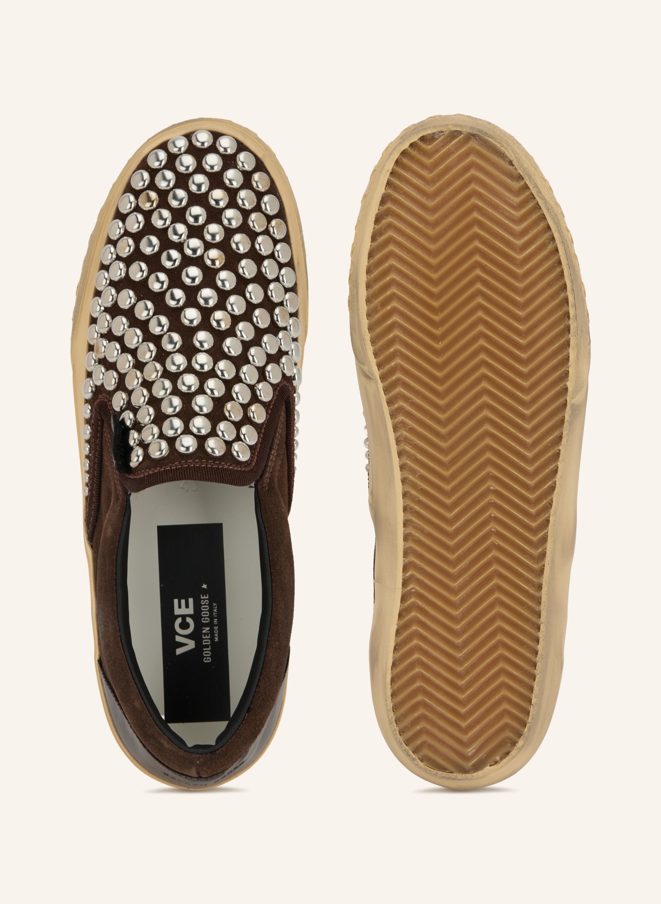 GOLDEN GOOSE VCE Instapsneakers met studs: MARRON FONCÉ / ZILVER / ZWART
