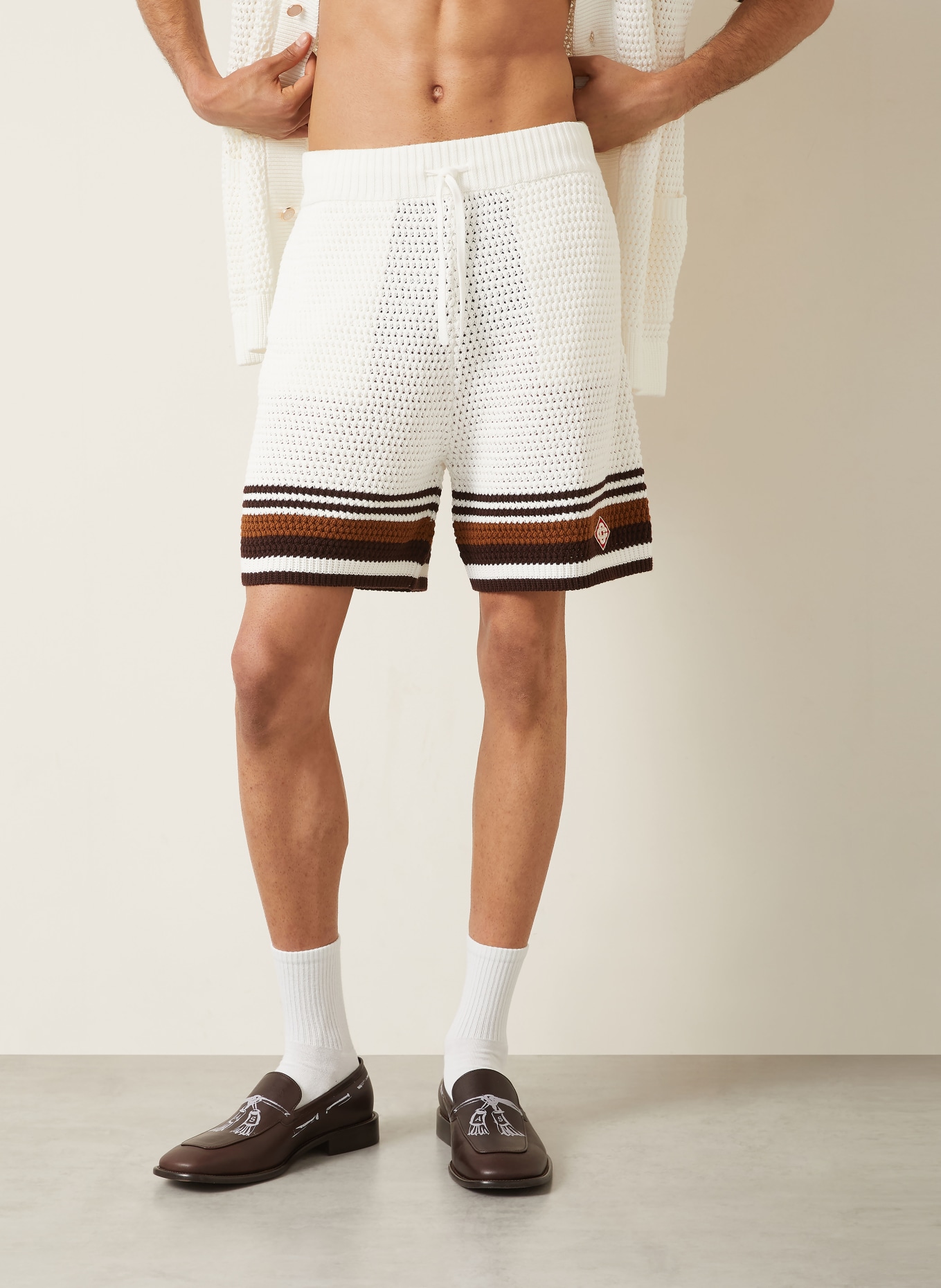 Casablanca Gebreide shorts: CRÈME / MARRON FONCÉ / BRUIN