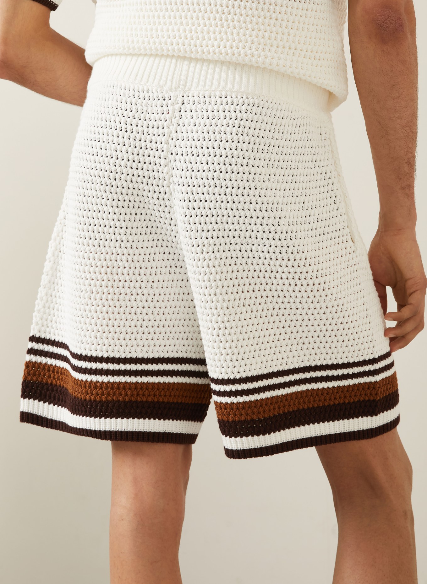 Casablanca Gebreide shorts: CRÈME / MARRON FONCÉ / BRUIN