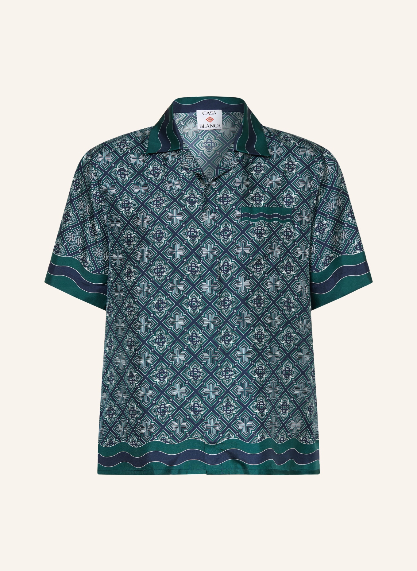 Casablanca Resort-overhemd Comfort Fit van zijde: DONKERGROEN / CRÈME / DONKERBLAUW