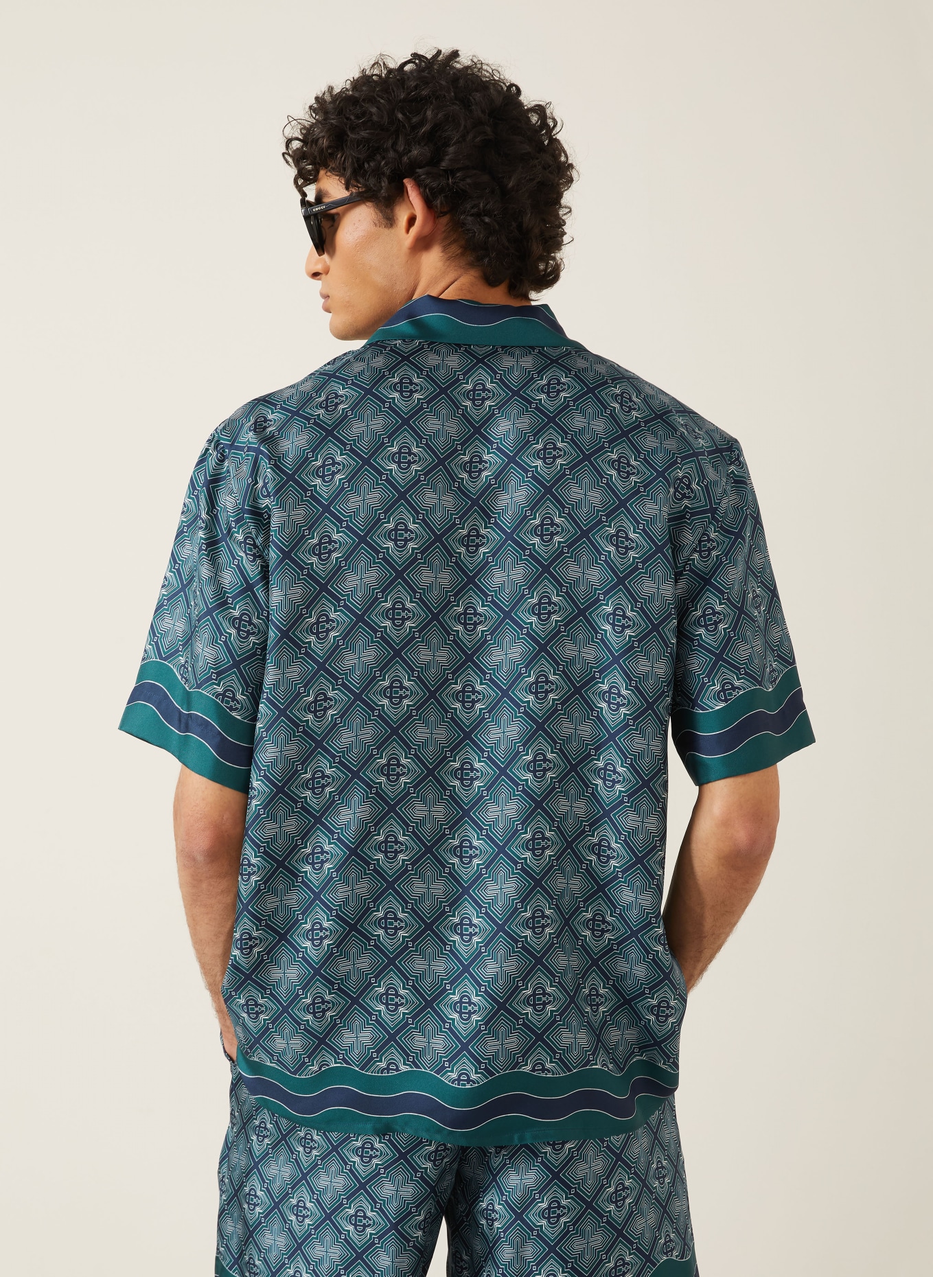 Casablanca Resort-overhemd Comfort Fit van zijde: DONKERGROEN / CRÈME / DONKERBLAUW