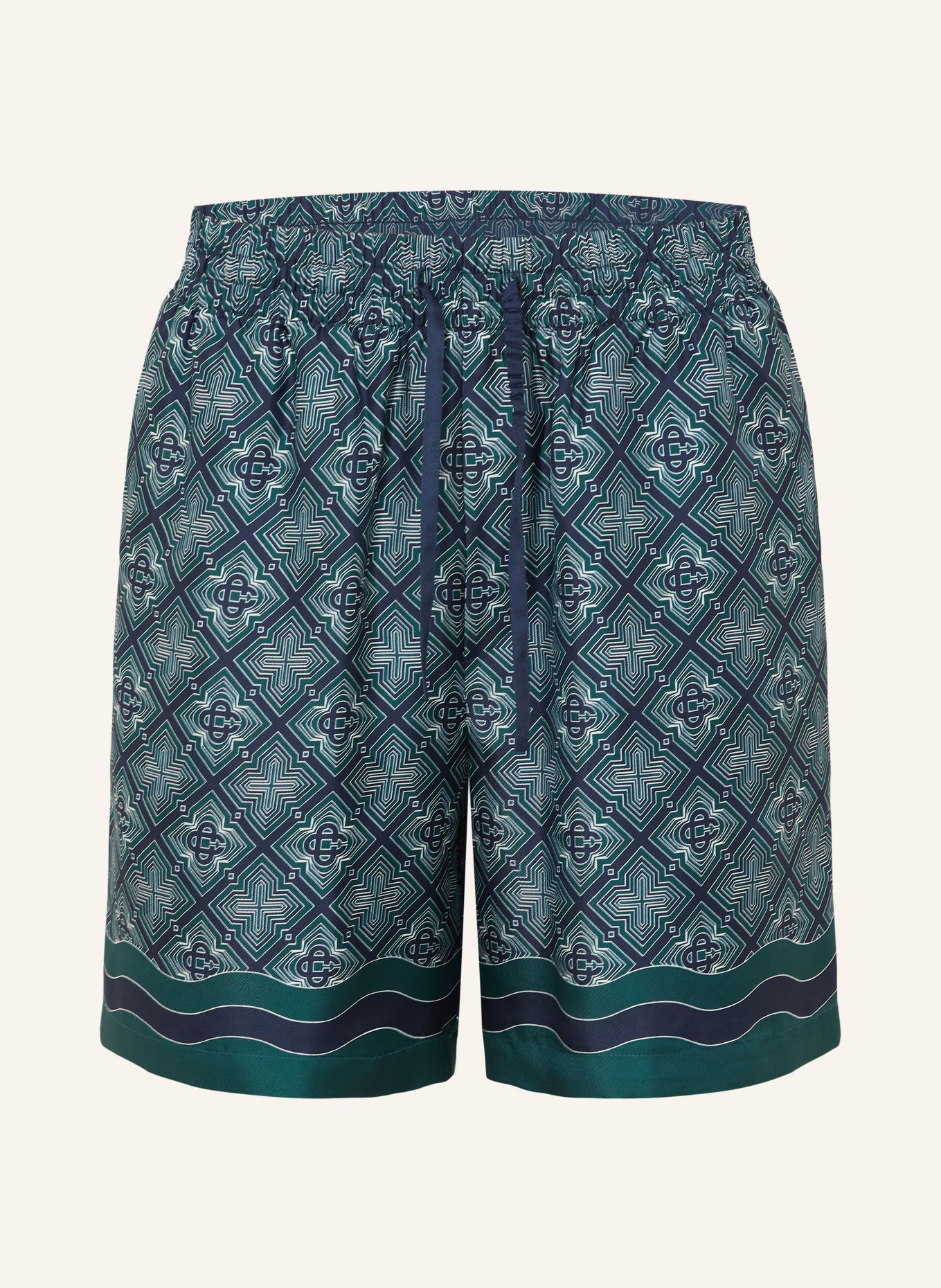 Casablanca Zijden shorts: DONKERGROEN / CRÈME / DONKERBLAUW