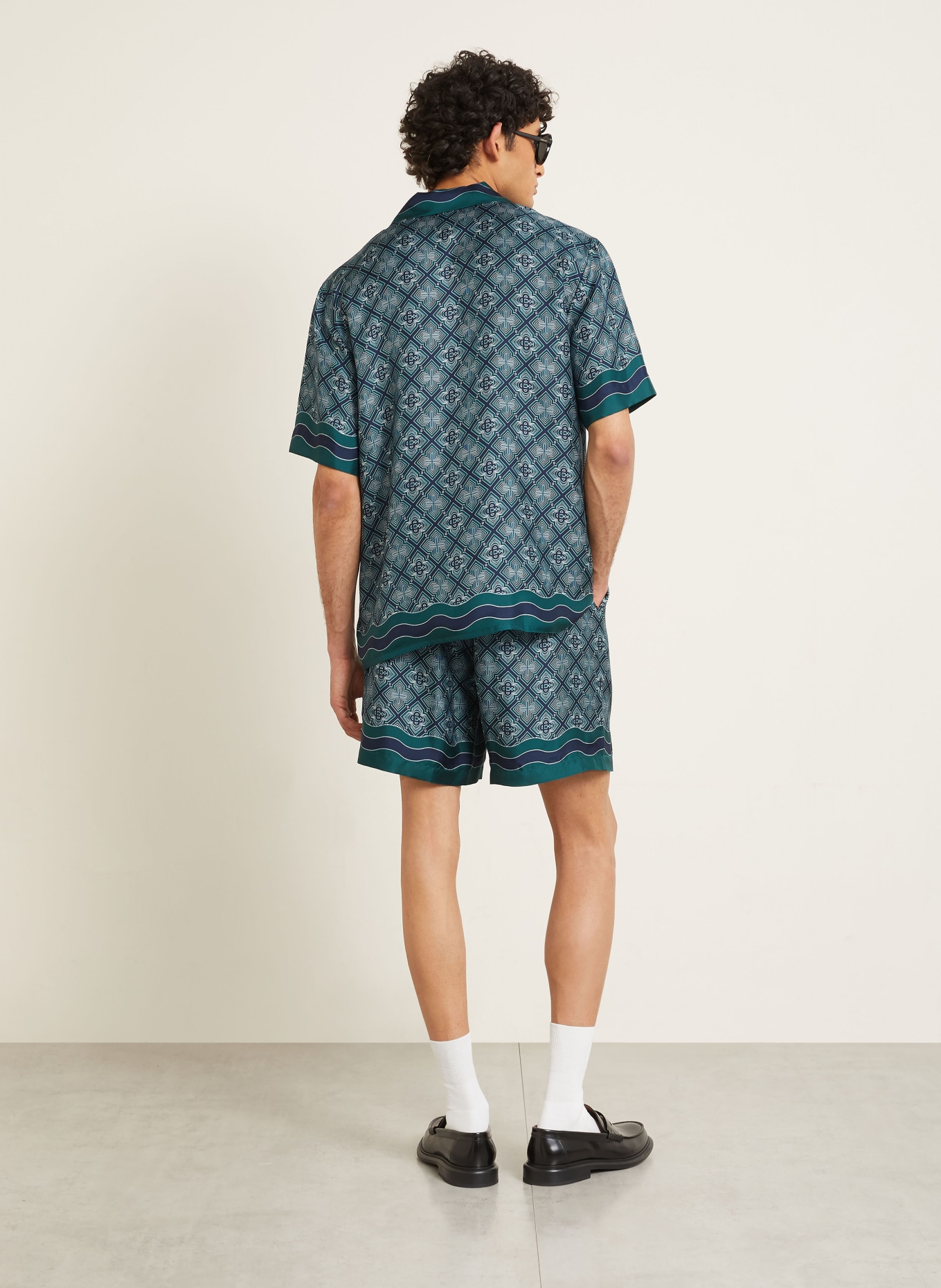 Casablanca Zijden shorts: DONKERGROEN / CRÈME / DONKERBLAUW
