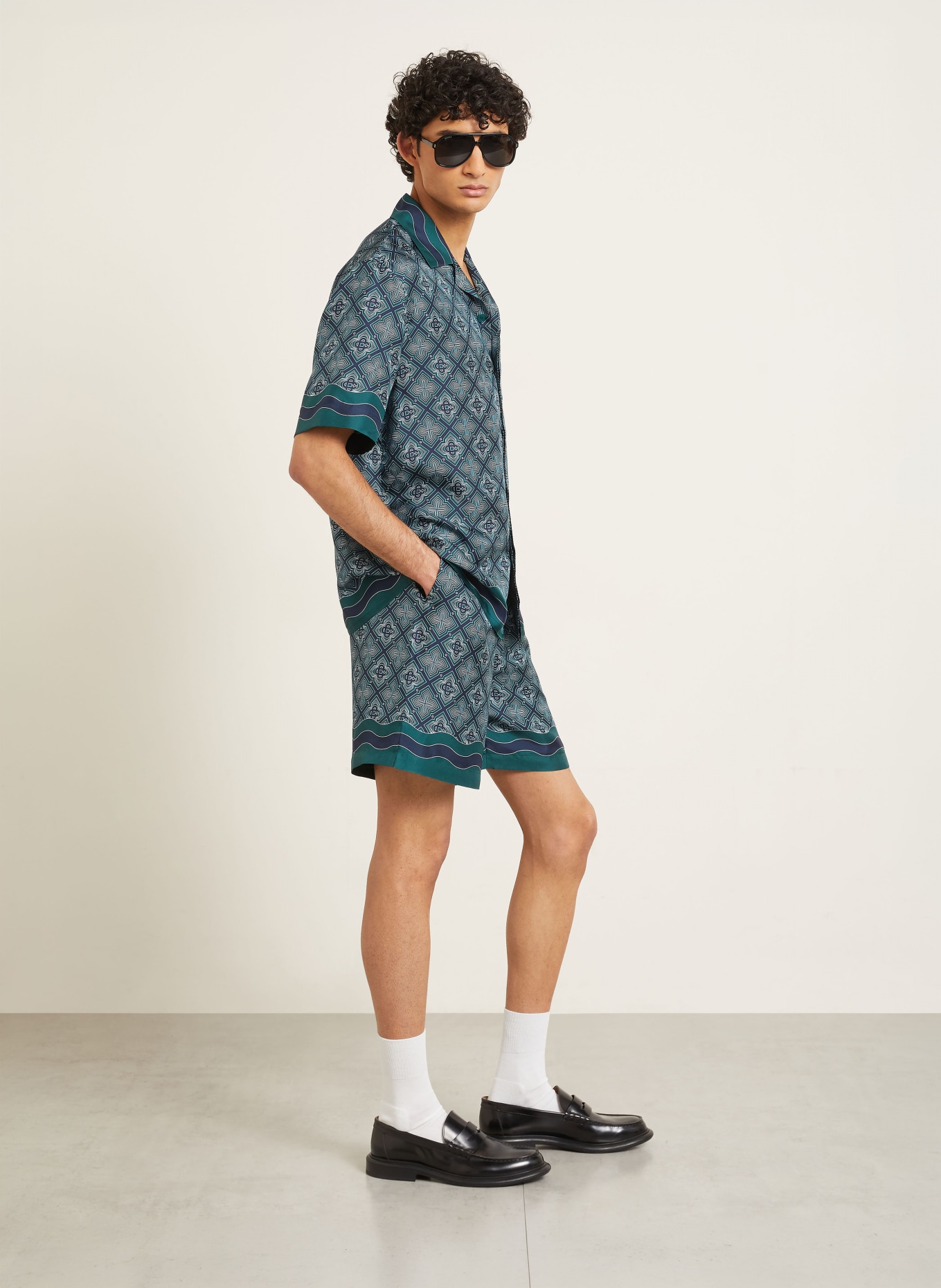 Casablanca Zijden shorts: DONKERGROEN / CRÈME / DONKERBLAUW