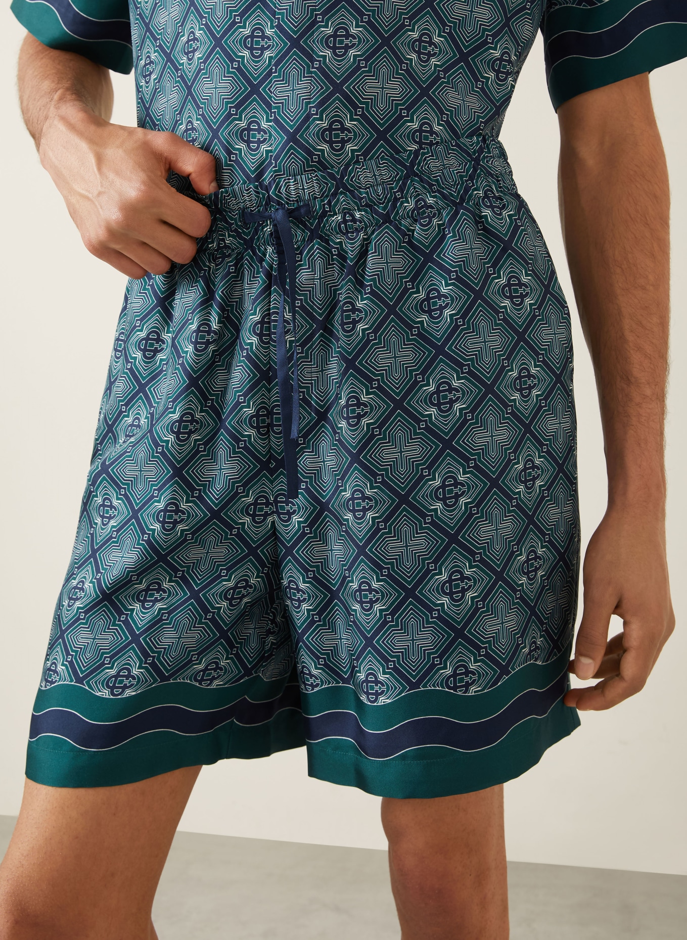 Casablanca Zijden shorts: DONKERGROEN / CRÈME / DONKERBLAUW