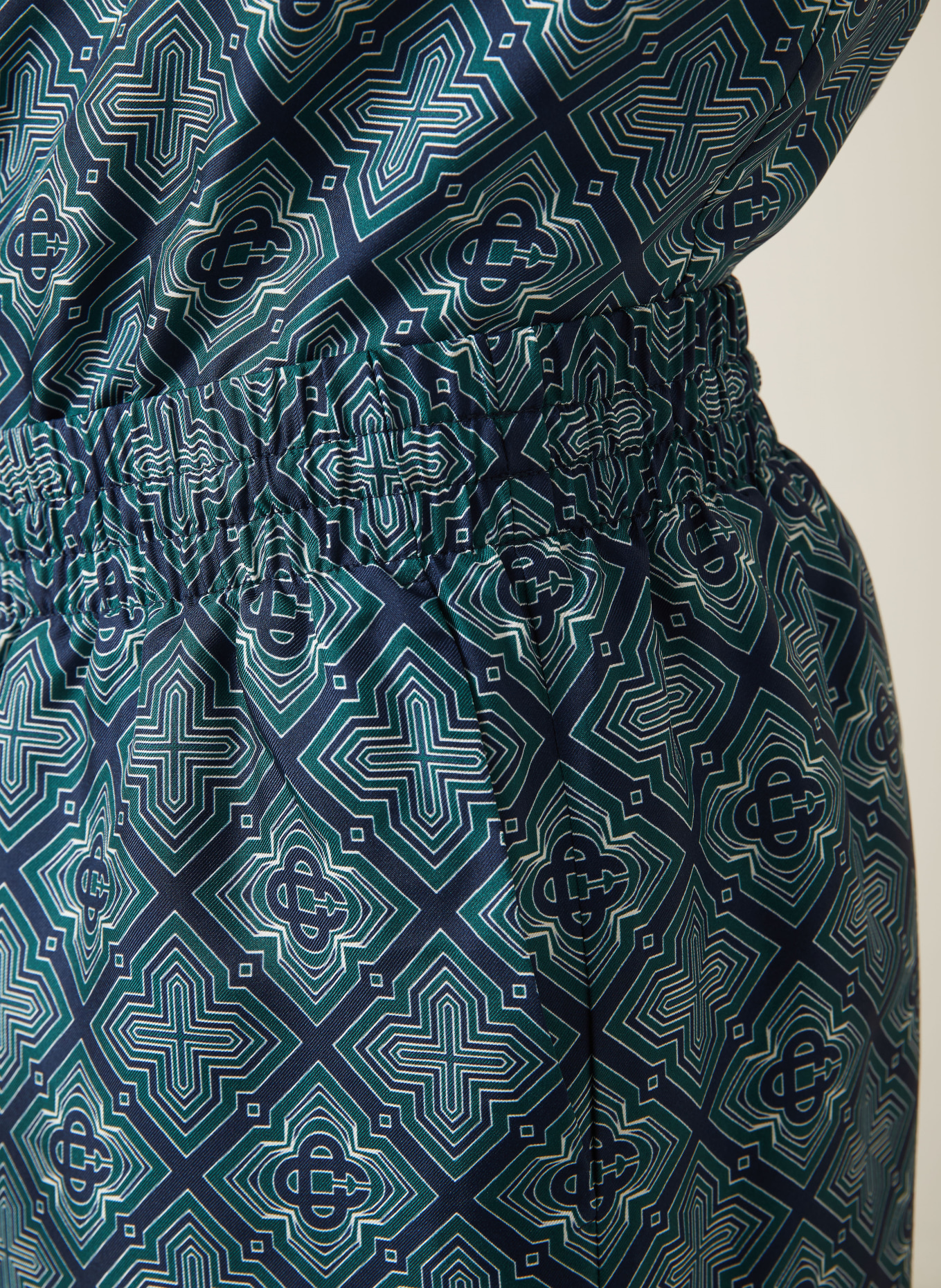 Casablanca Zijden shorts: DONKERGROEN / CRÈME / DONKERBLAUW