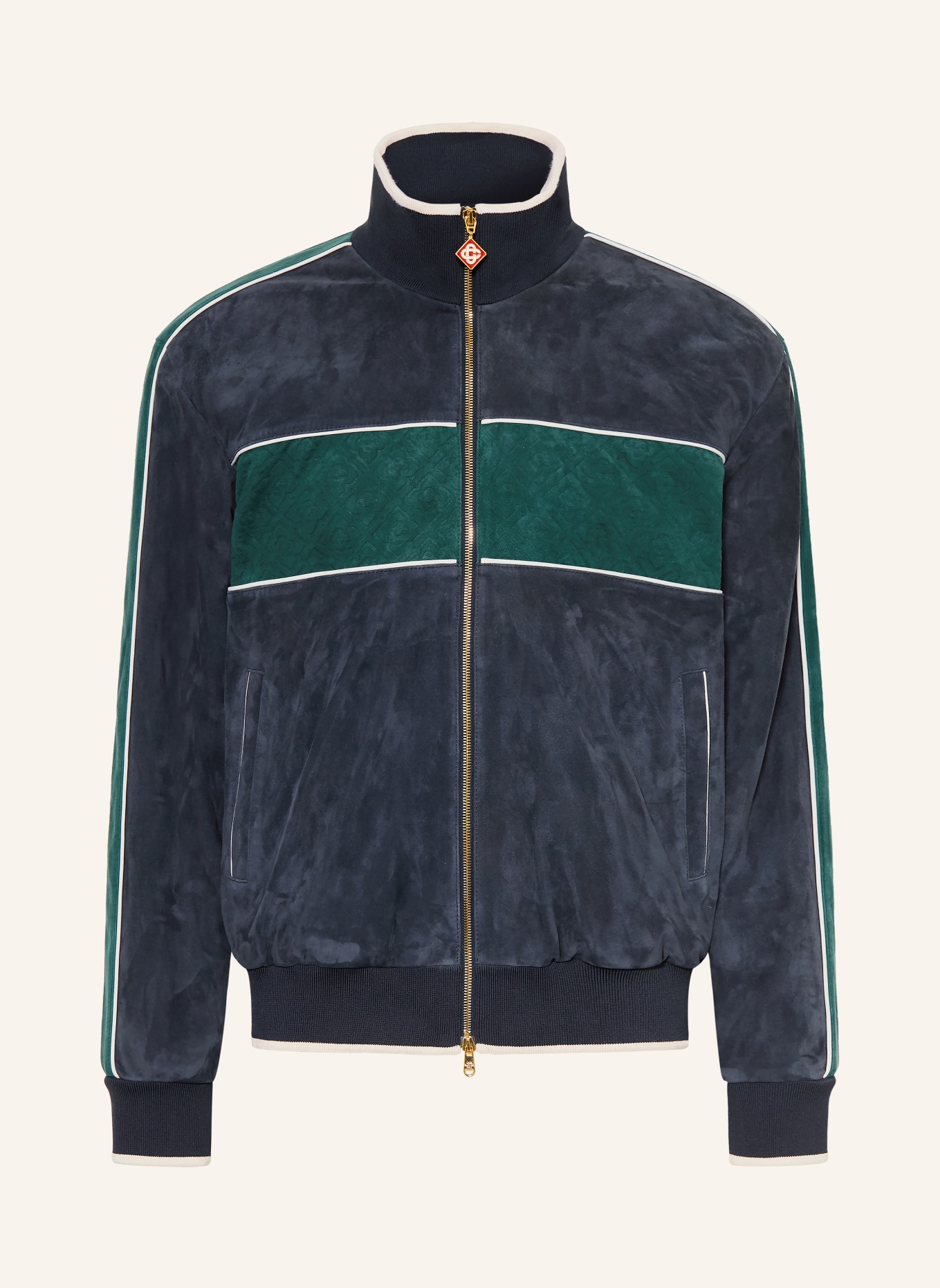 Casablanca Leather jacket: DARK BLUE / GREEN / WHITE
