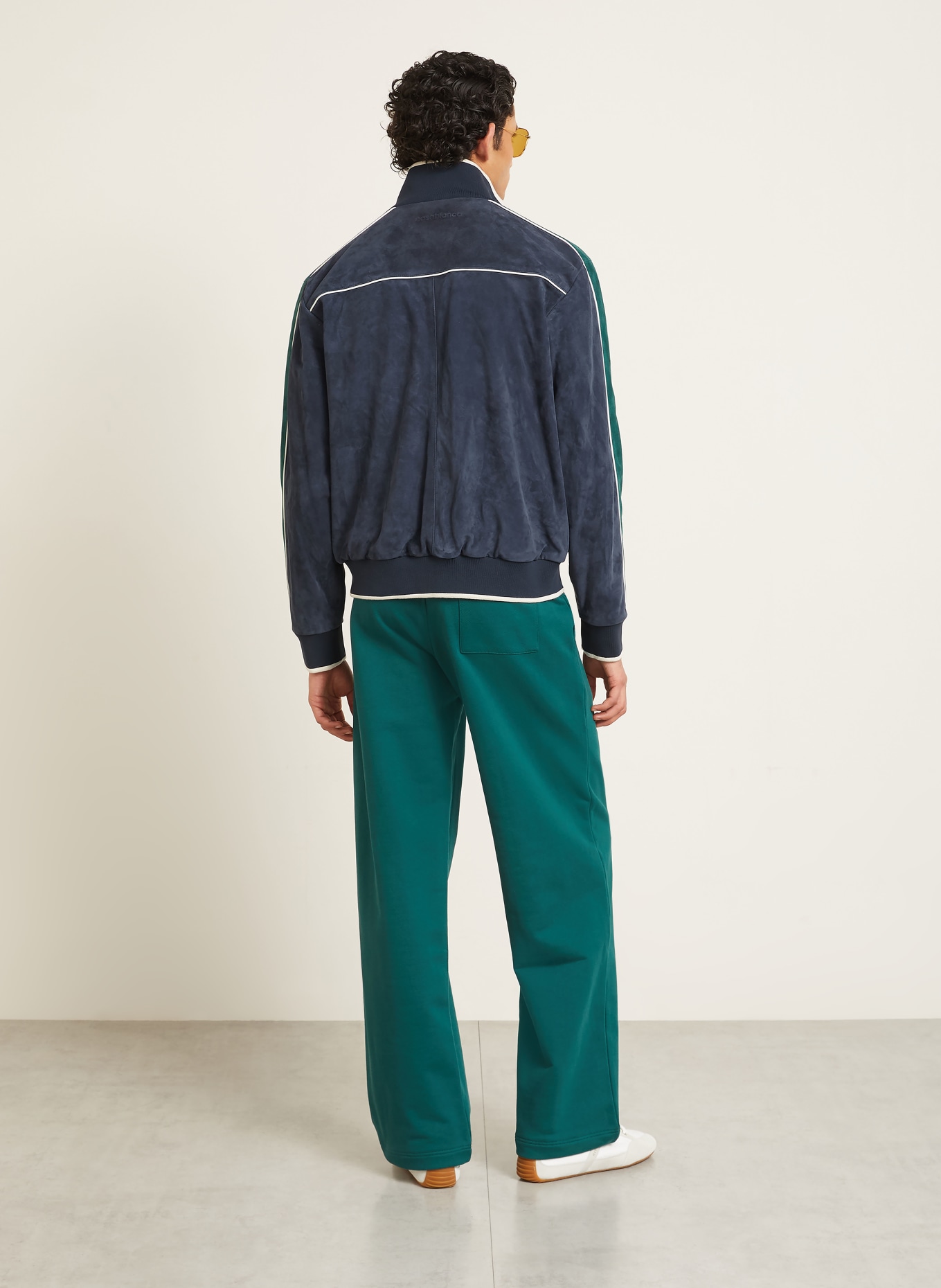 Casablanca Leather jacket: DARK BLUE / GREEN / WHITE