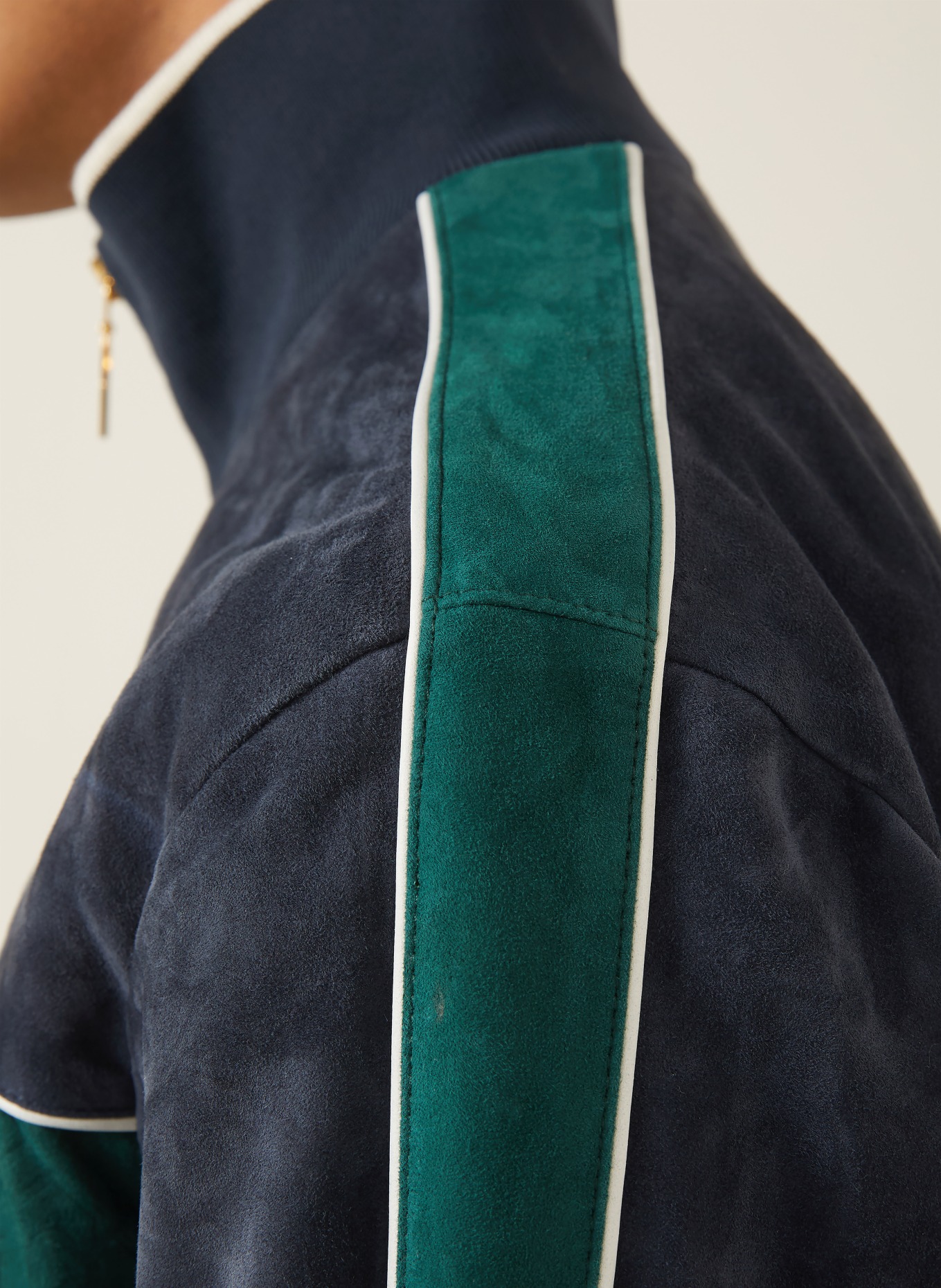 Casablanca Leather jacket: DARK BLUE / GREEN / WHITE
