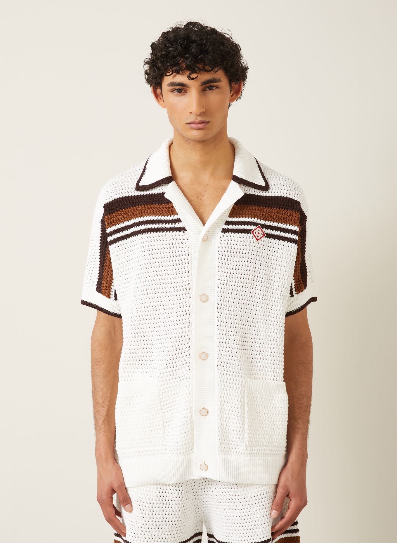 Casablanca Resort-overhemd Comfort Fit: CRÈME / MARRON FONCÉ / BRUIN