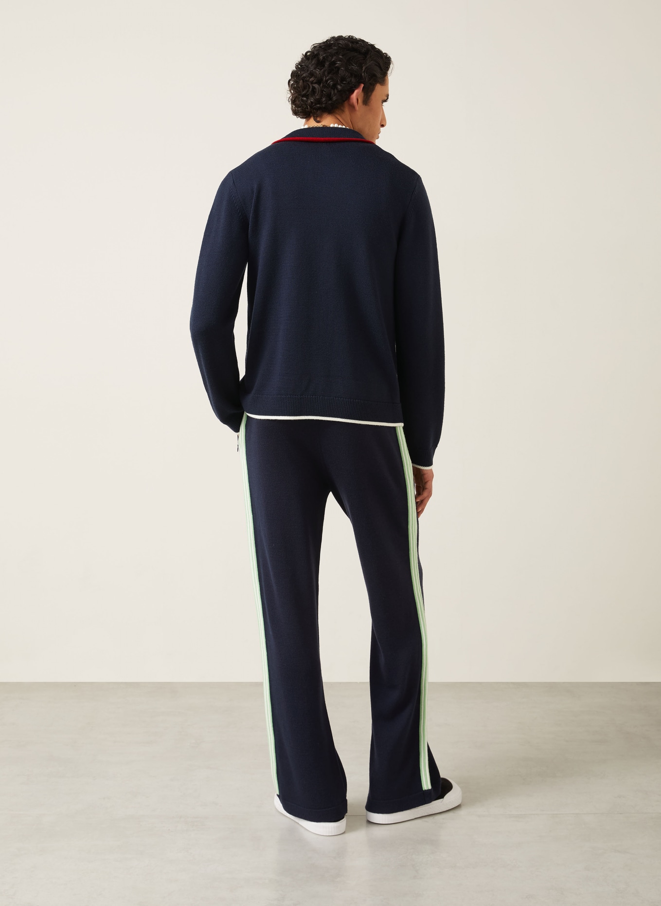 Casablanca Merinowool knit pants with braided stripes: DARK BLUE / LIGHT GREEN / WHITE