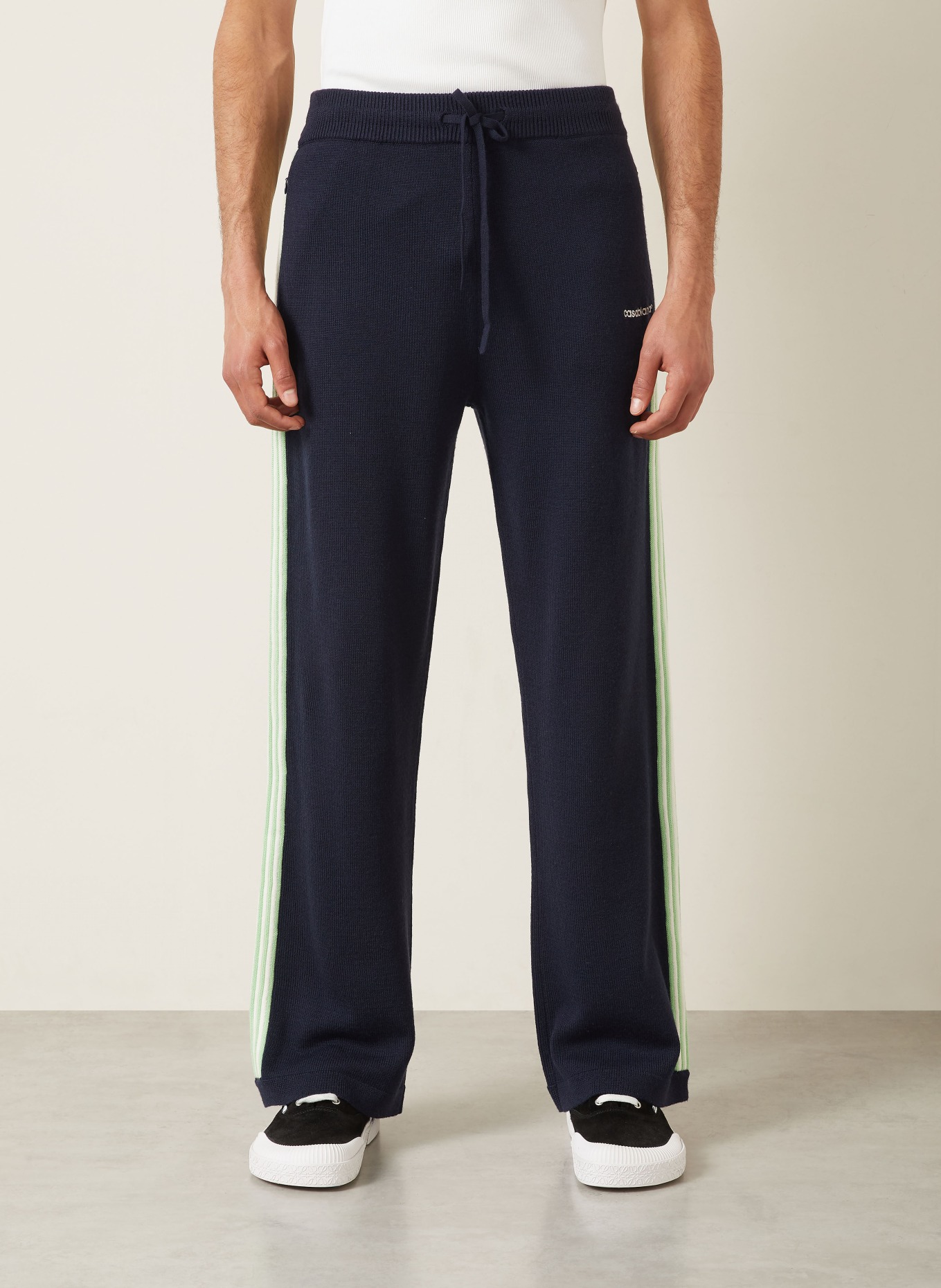 Casablanca Merinowool knit pants with braided stripes: DARK BLUE / LIGHT GREEN / WHITE