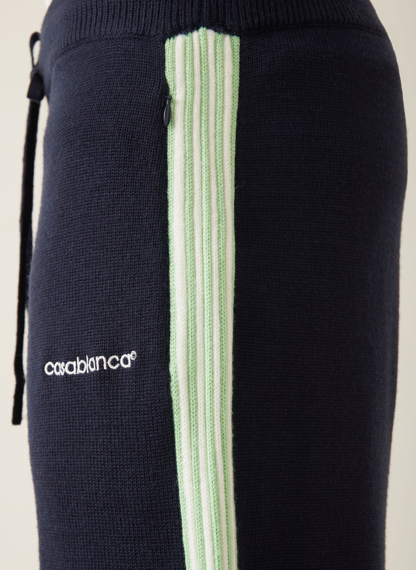 Casablanca Merinowool knit pants with braided stripes: DARK BLUE / LIGHT GREEN / WHITE