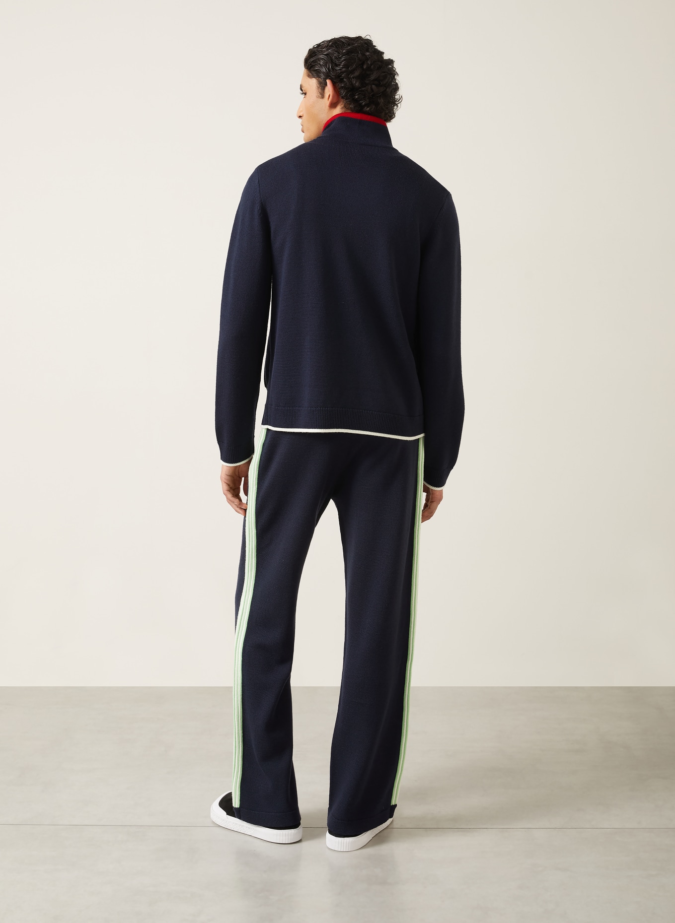 Casablanca Merinowool Cardigan: DARK BLUE / RED / LIGHT GREEN