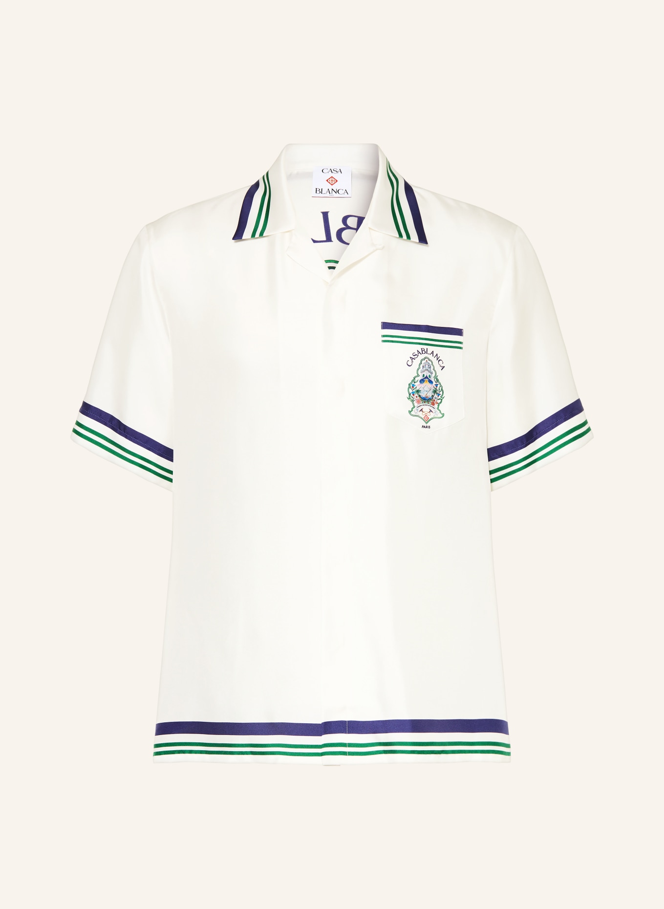 Casablanca Resort-overhemd Comfort Fit van zijde: WIT / DONKERGROEN / BLAUW