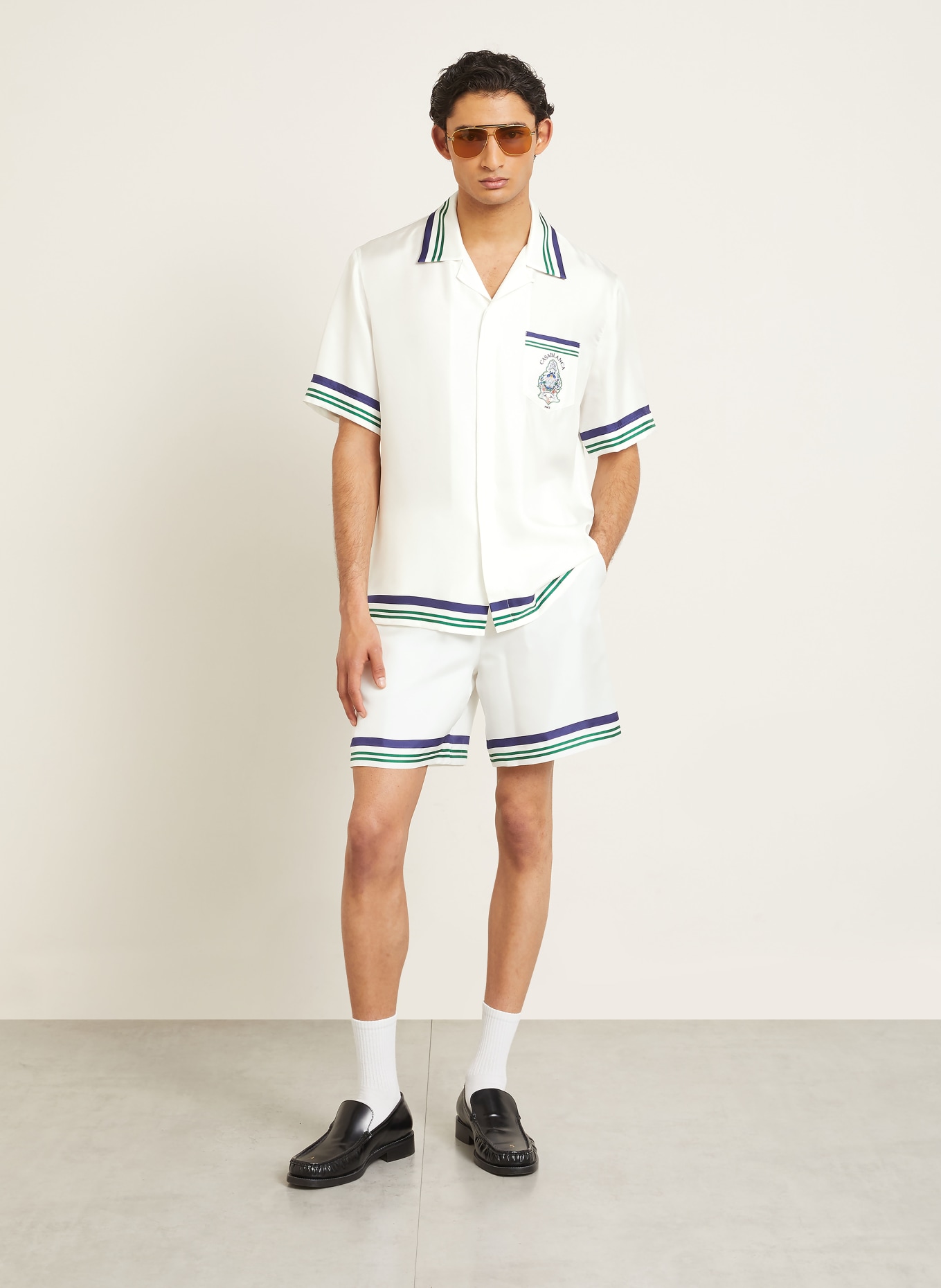 Casablanca Resort-overhemd Comfort Fit van zijde: WIT / DONKERGROEN / BLAUW