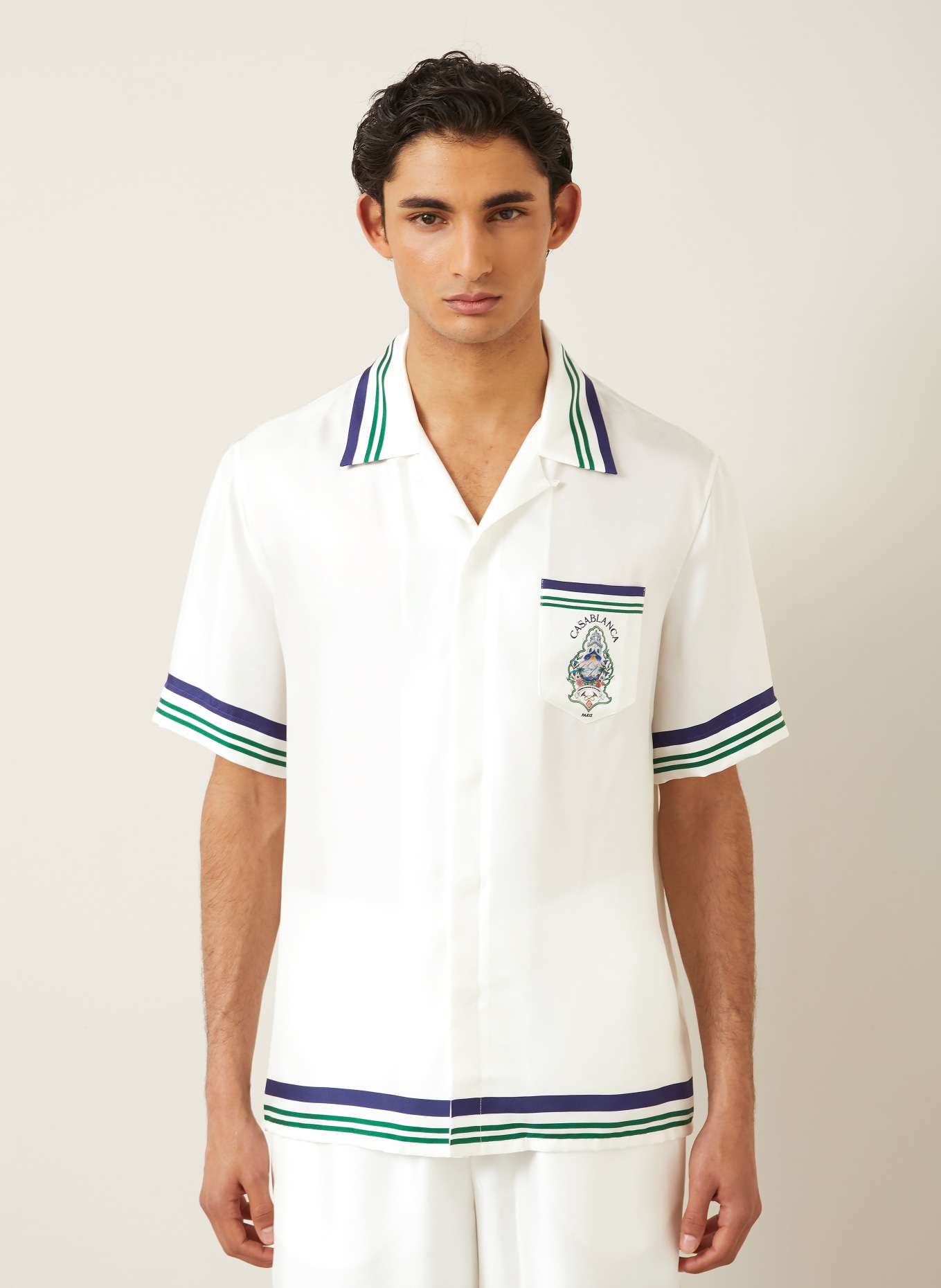 Casablanca Resort-overhemd Comfort Fit van zijde: WIT / DONKERGROEN / BLAUW