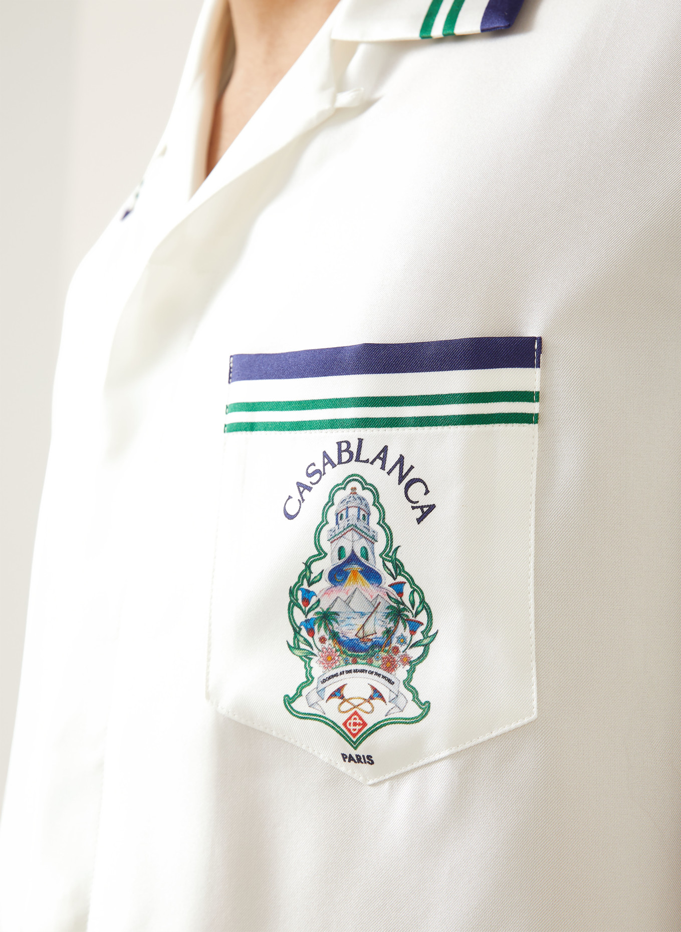 Casablanca Resort-overhemd Comfort Fit van zijde: WIT / DONKERGROEN / BLAUW