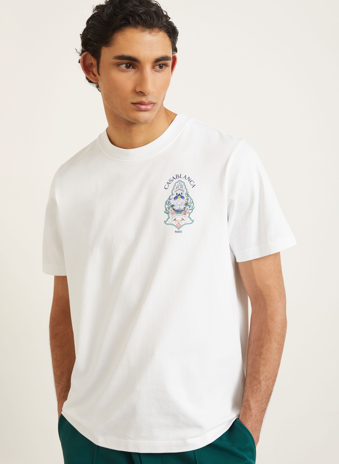Casablanca T-shirt: WHITE / GREEN / DARK BLUE