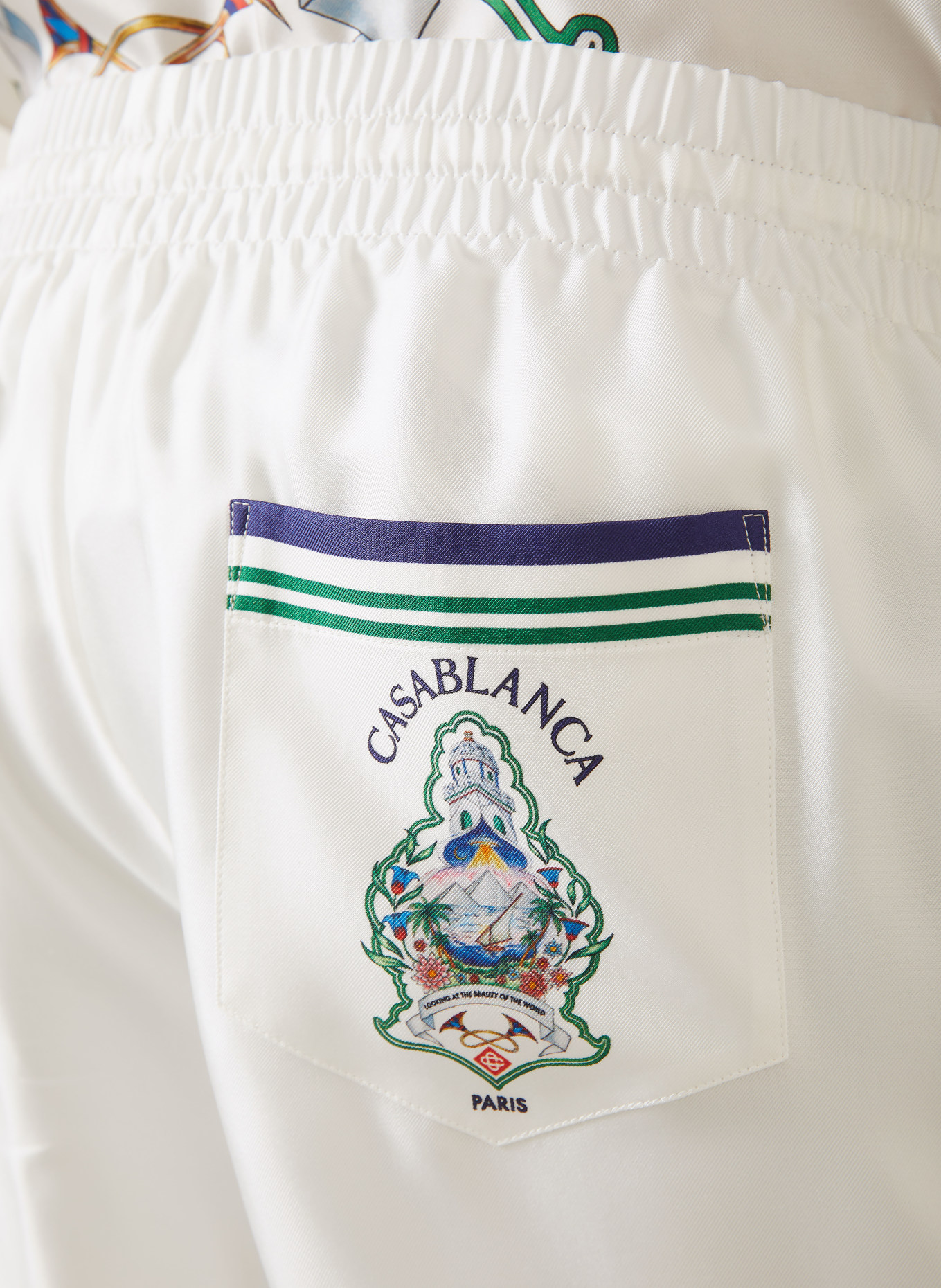 Casablanca Zijden shorts: WIT / GROEN / DONKERBLAUW