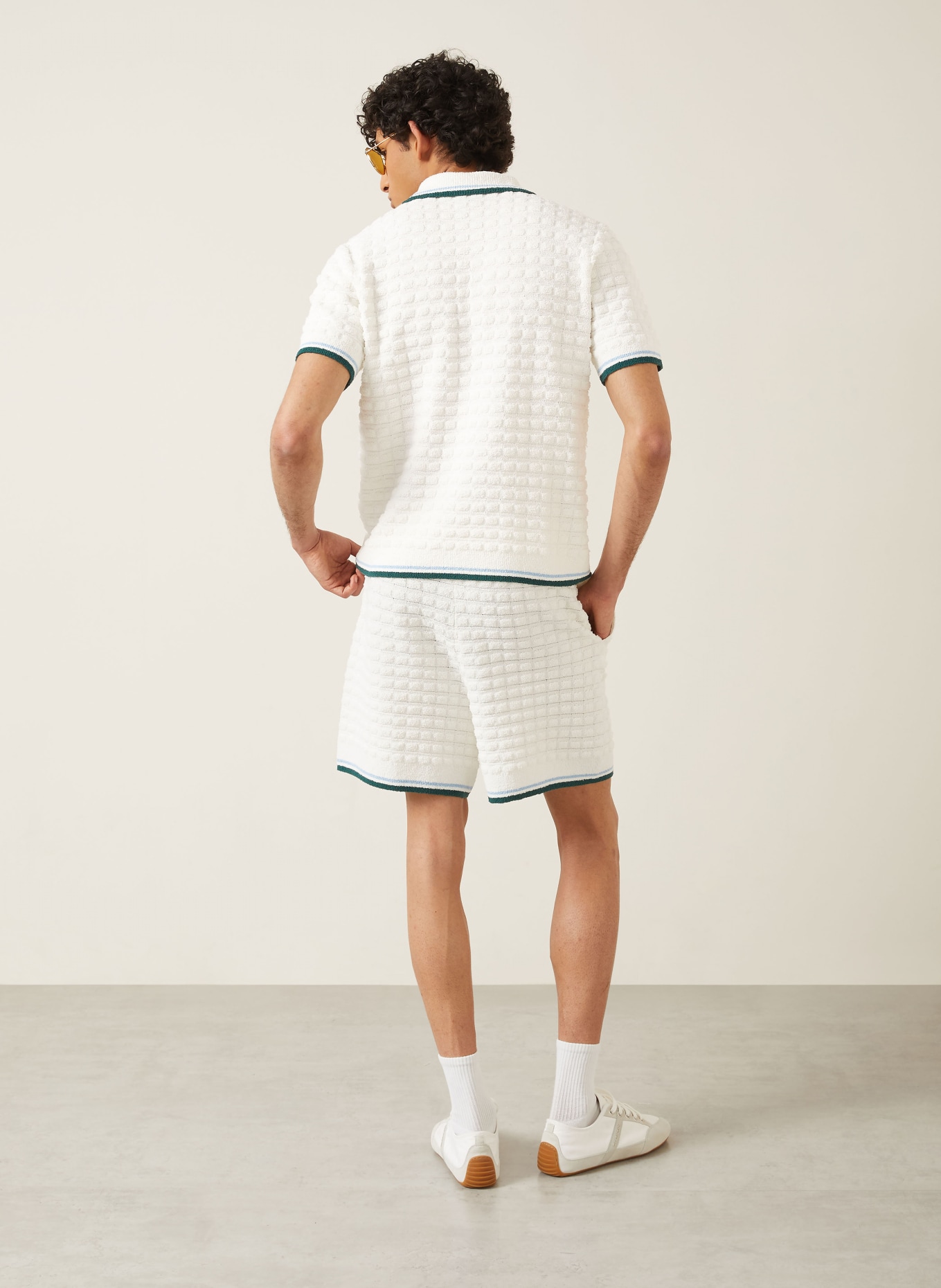 Casablanca Frottee-Poloshirt Slim Fit: CREME / DUNKELGRÜN / HELLBLAU