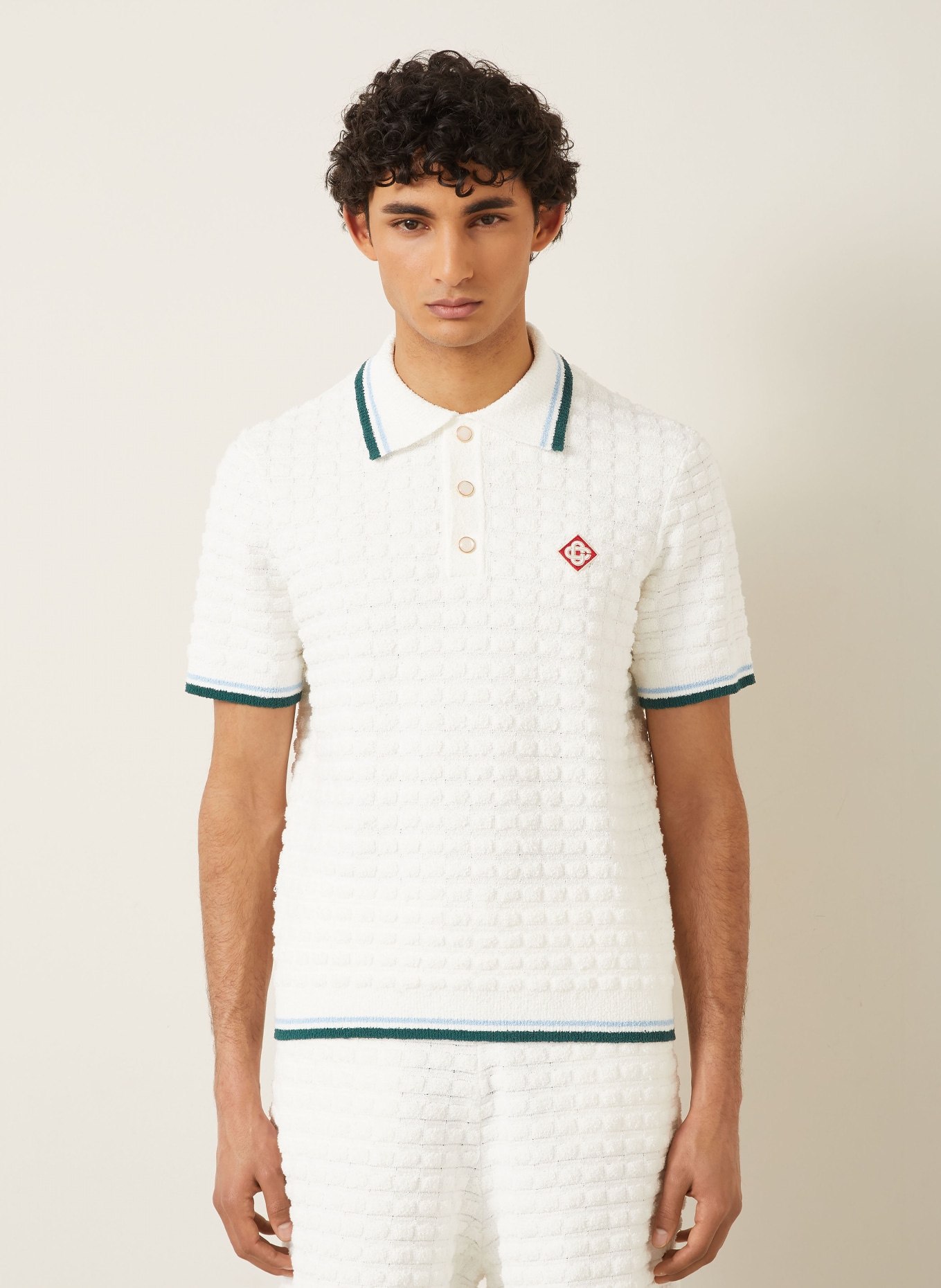 Casablanca Frottee-Poloshirt Slim Fit: CREME / DUNKELGRÜN / HELLBLAU
