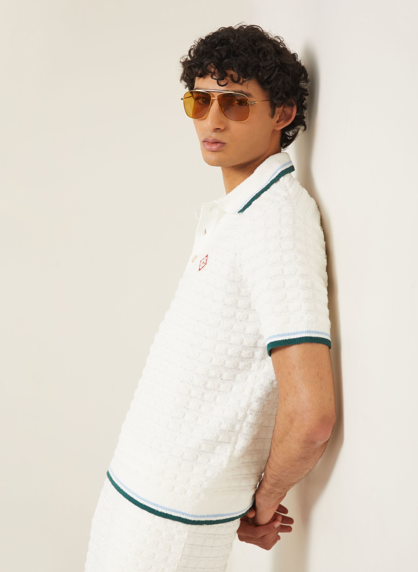 Casablanca Frottee-Poloshirt Slim Fit: CREME / DUNKELGRÜN / HELLBLAU