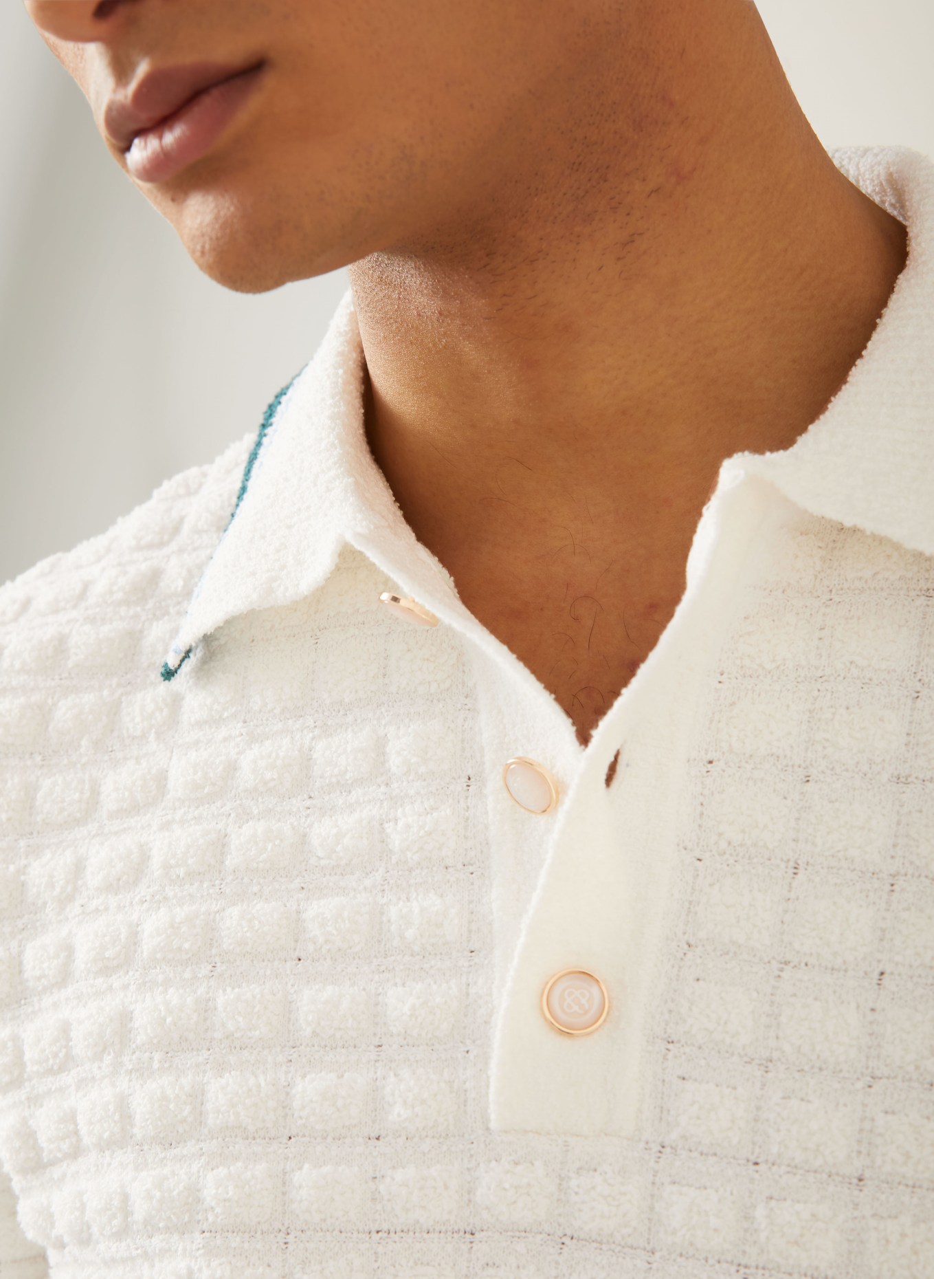 Casablanca Frottee-Poloshirt Slim Fit: CREME / DUNKELGRÜN / HELLBLAU