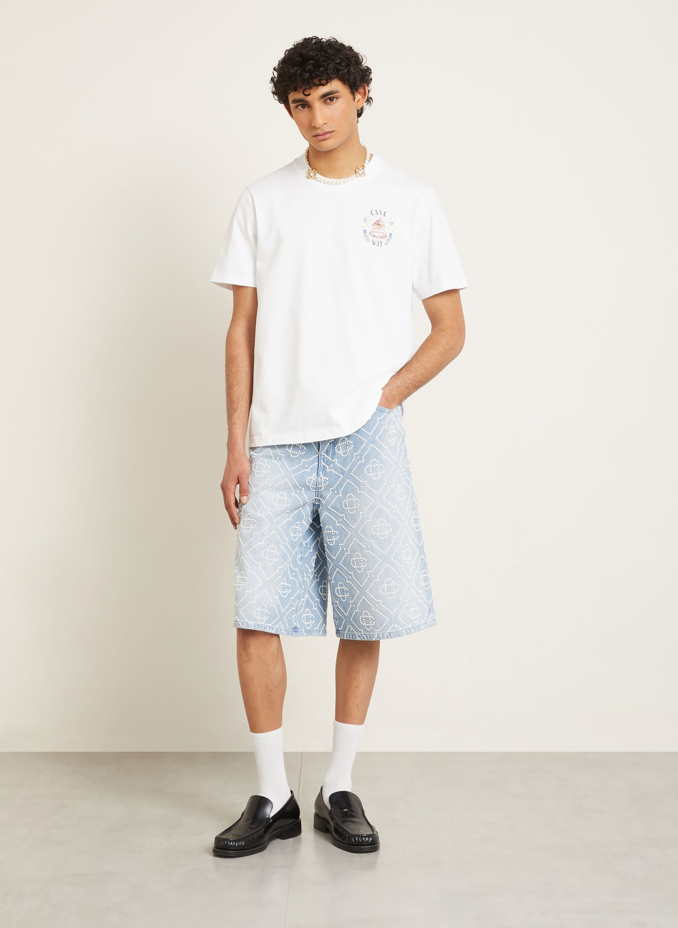 Casablanca T-shirt: WIT / GEEL / GROEN