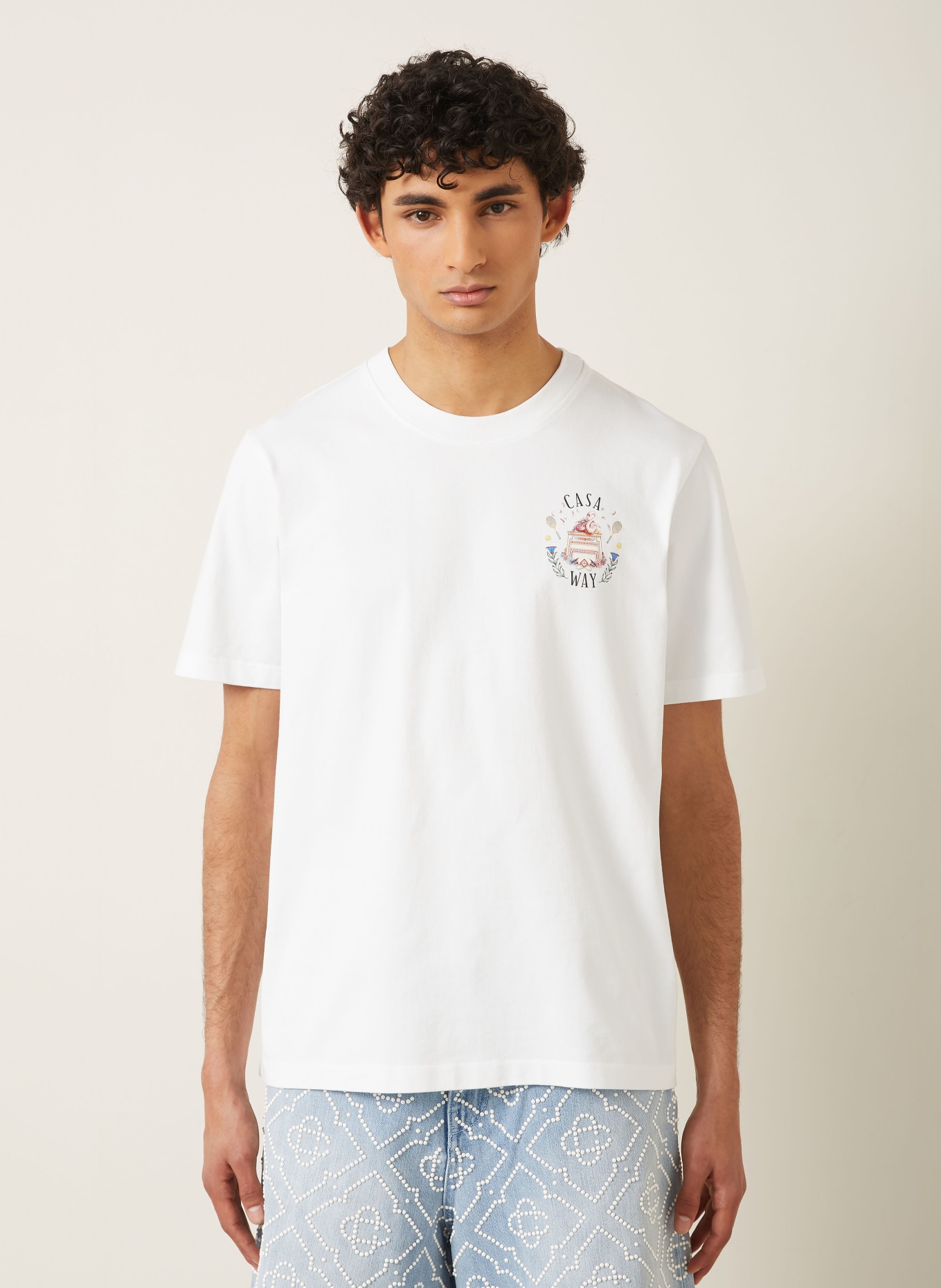 Casablanca T-shirt: WIT / GEEL / GROEN