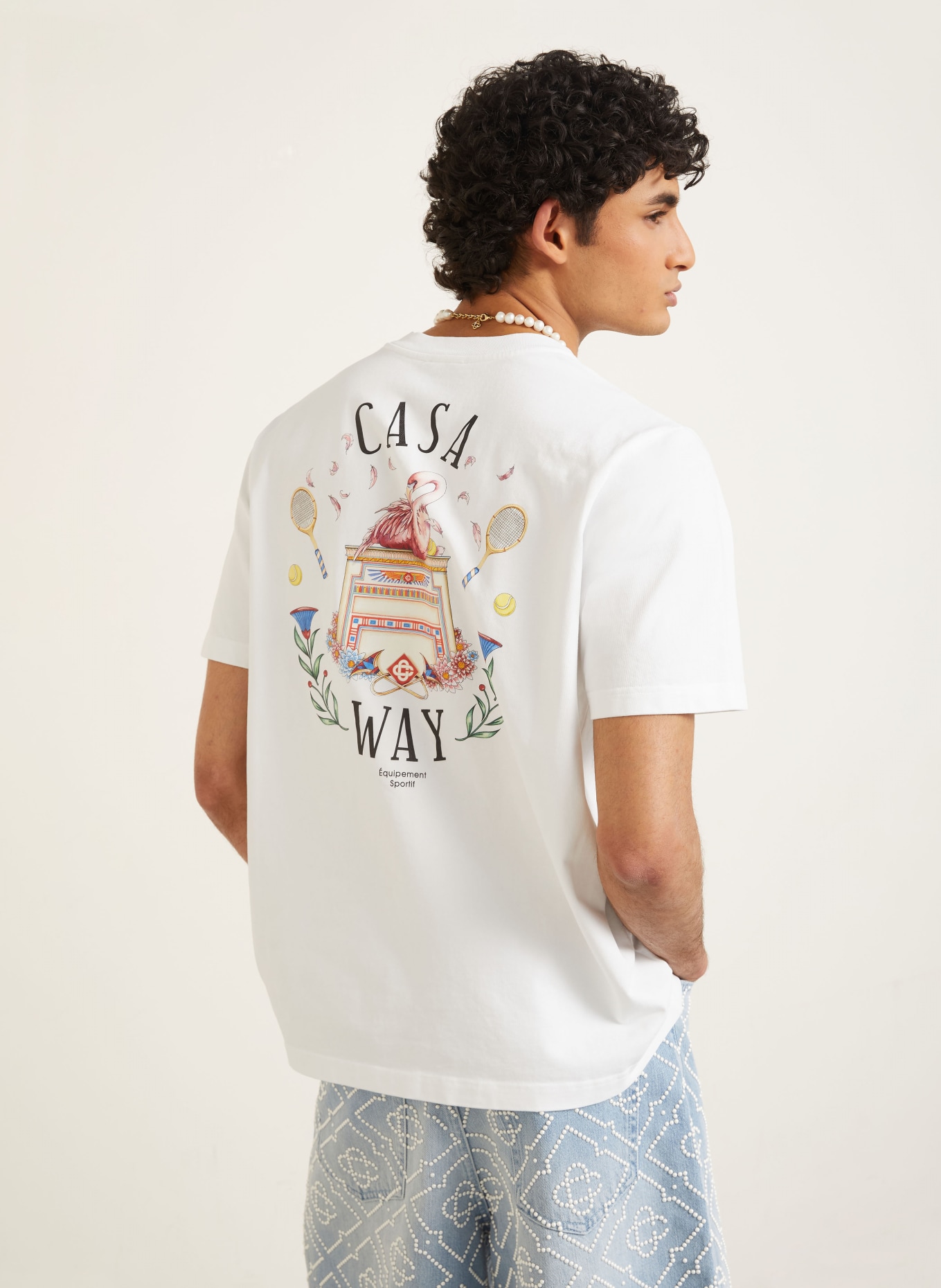 Casablanca T-shirt: WIT / GEEL / GROEN