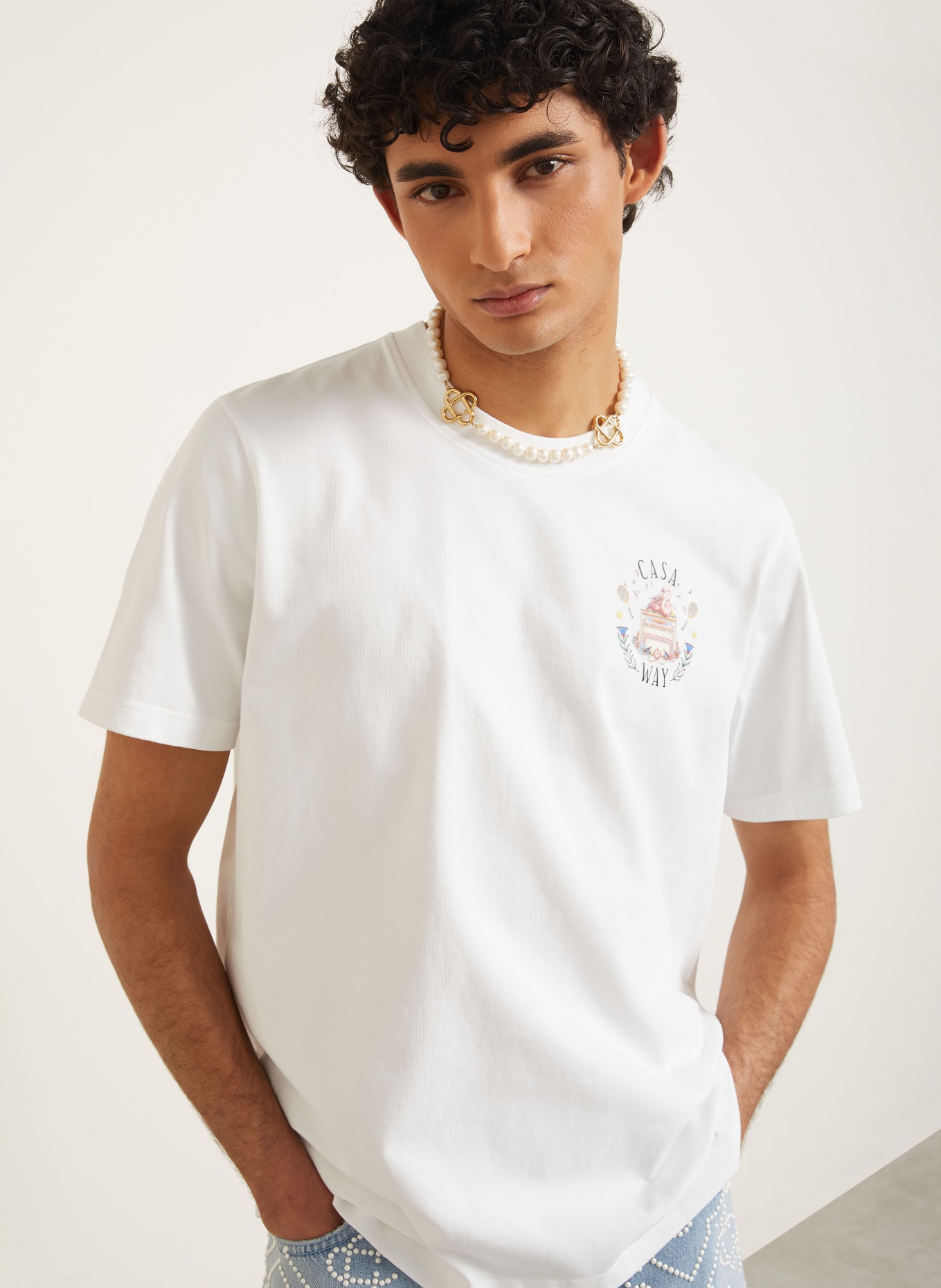 Casablanca T-shirt: WIT / GEEL / GROEN