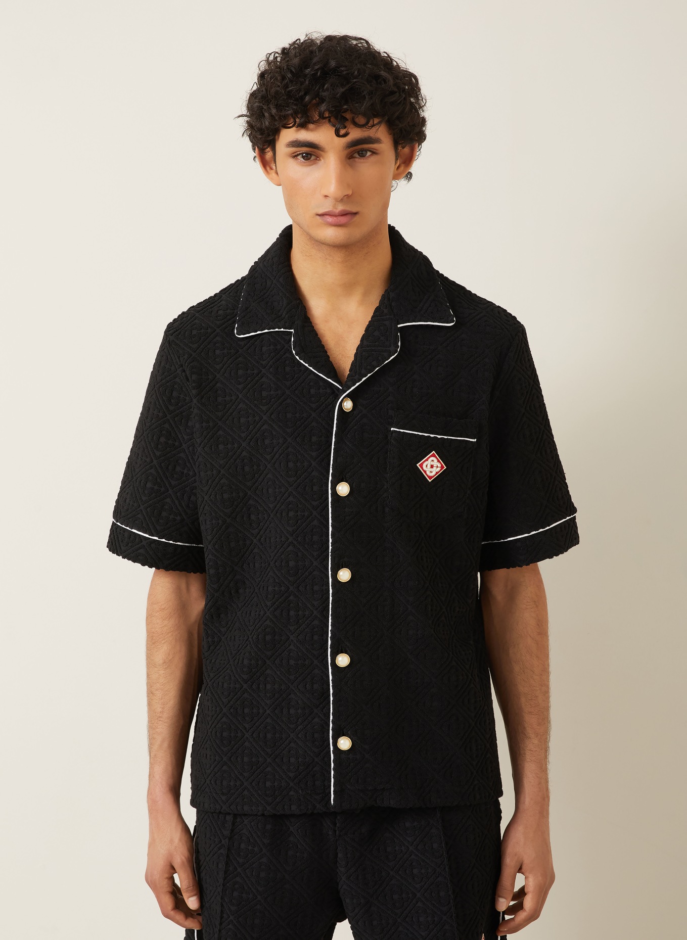 Casablanca Wzorzysta koszula Comfort Fit z frotte: CZARNY / BIAŁY