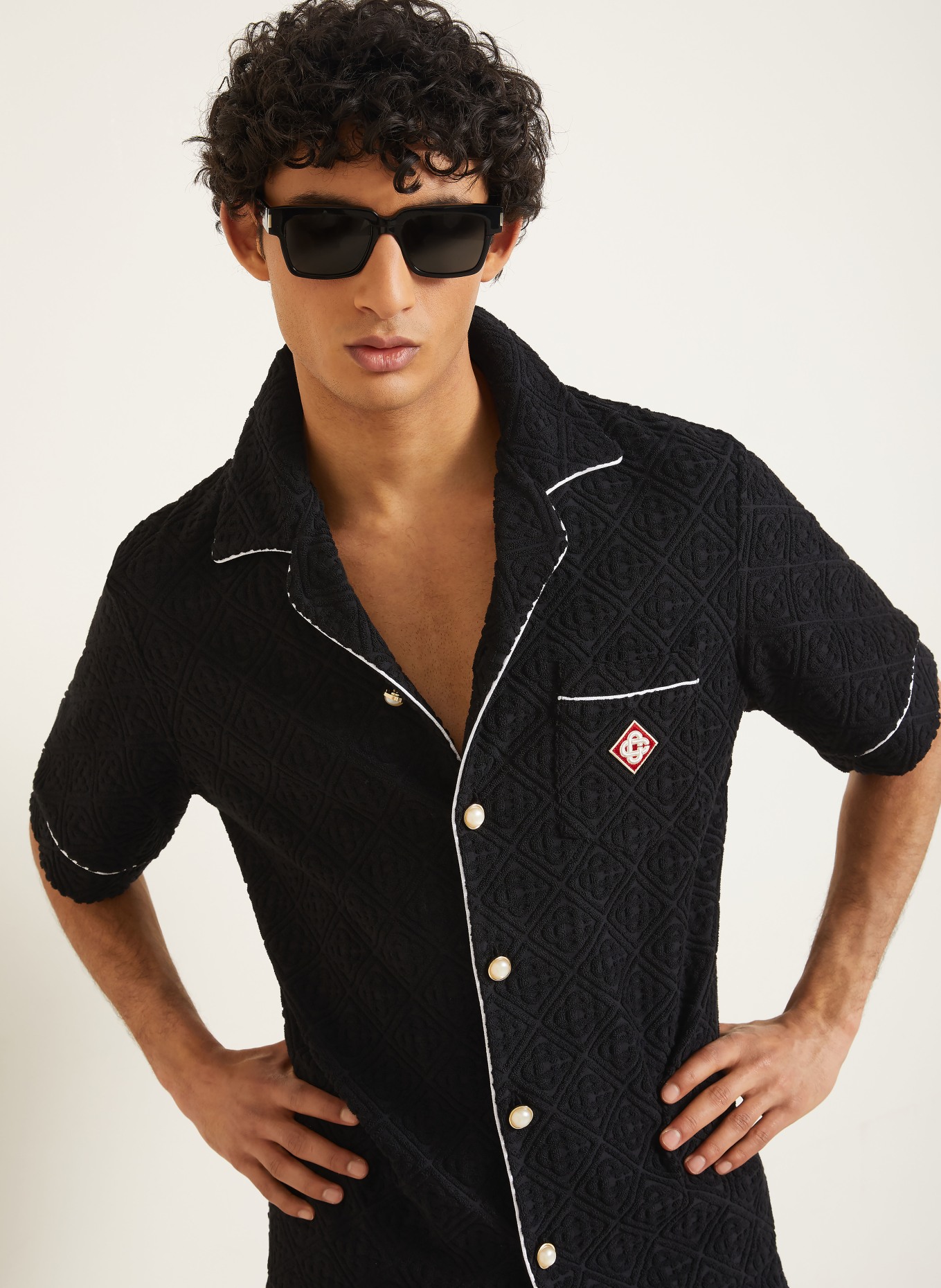 Casablanca Wzorzysta koszula Comfort Fit z frotte: CZARNY / BIAŁY