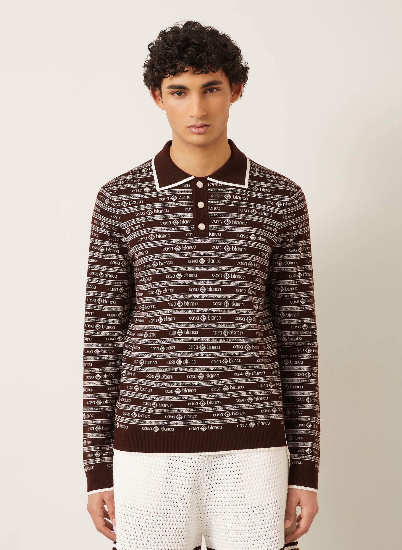 Casablanca Strick-Poloshirt: DUNKELBRAUN / CREME