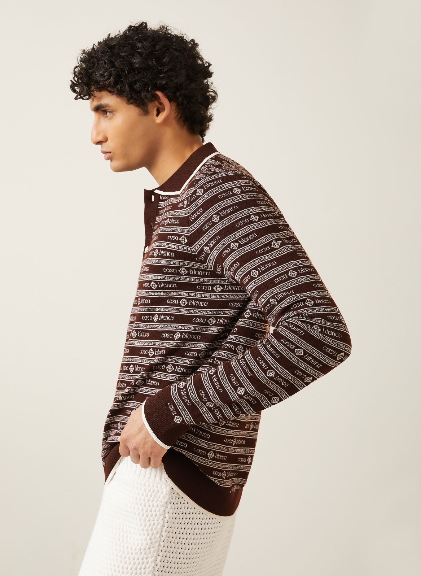 Casablanca Strick-Poloshirt: DUNKELBRAUN / CREME