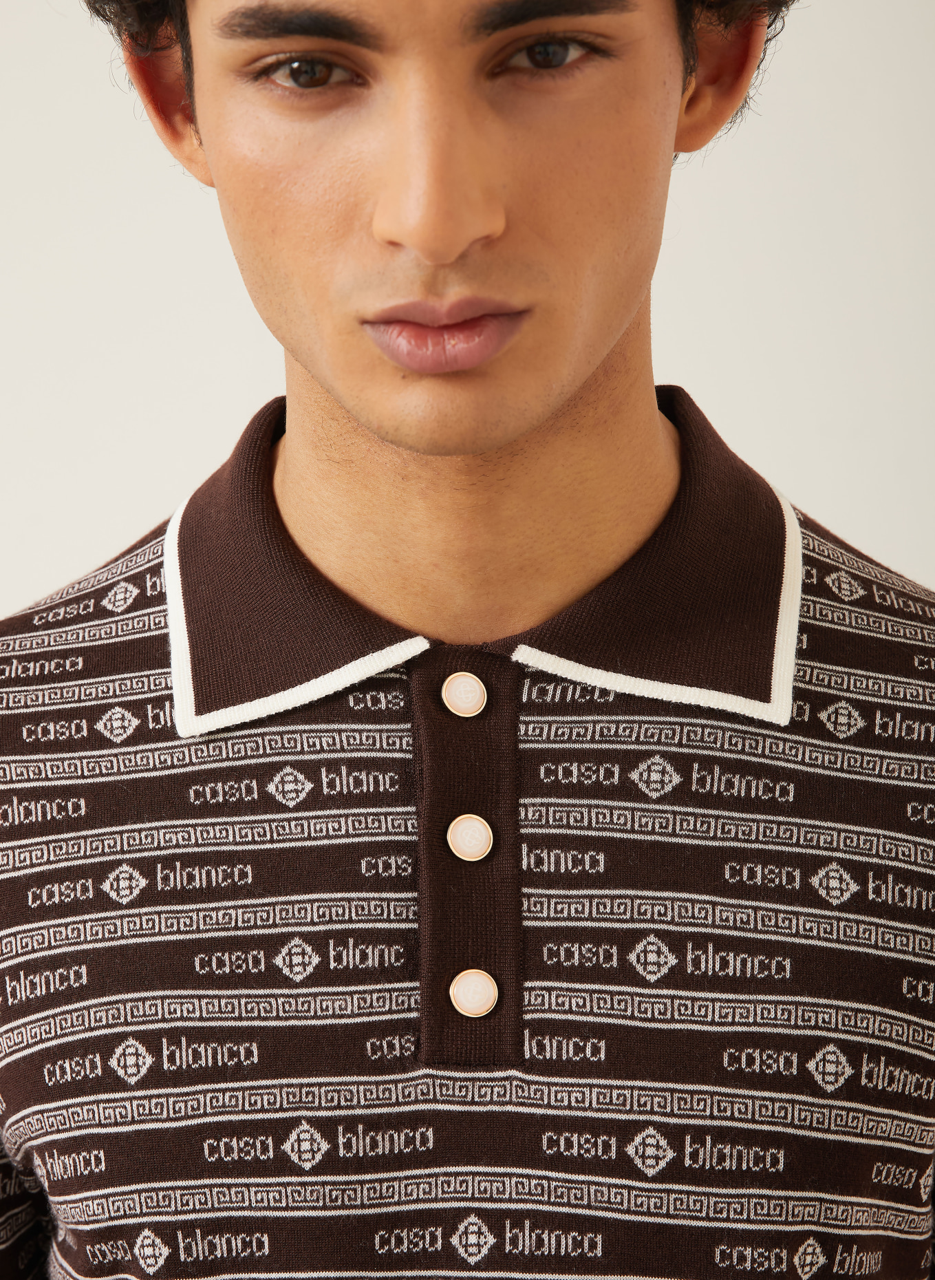 Casablanca Strick-Poloshirt: DUNKELBRAUN / CREME