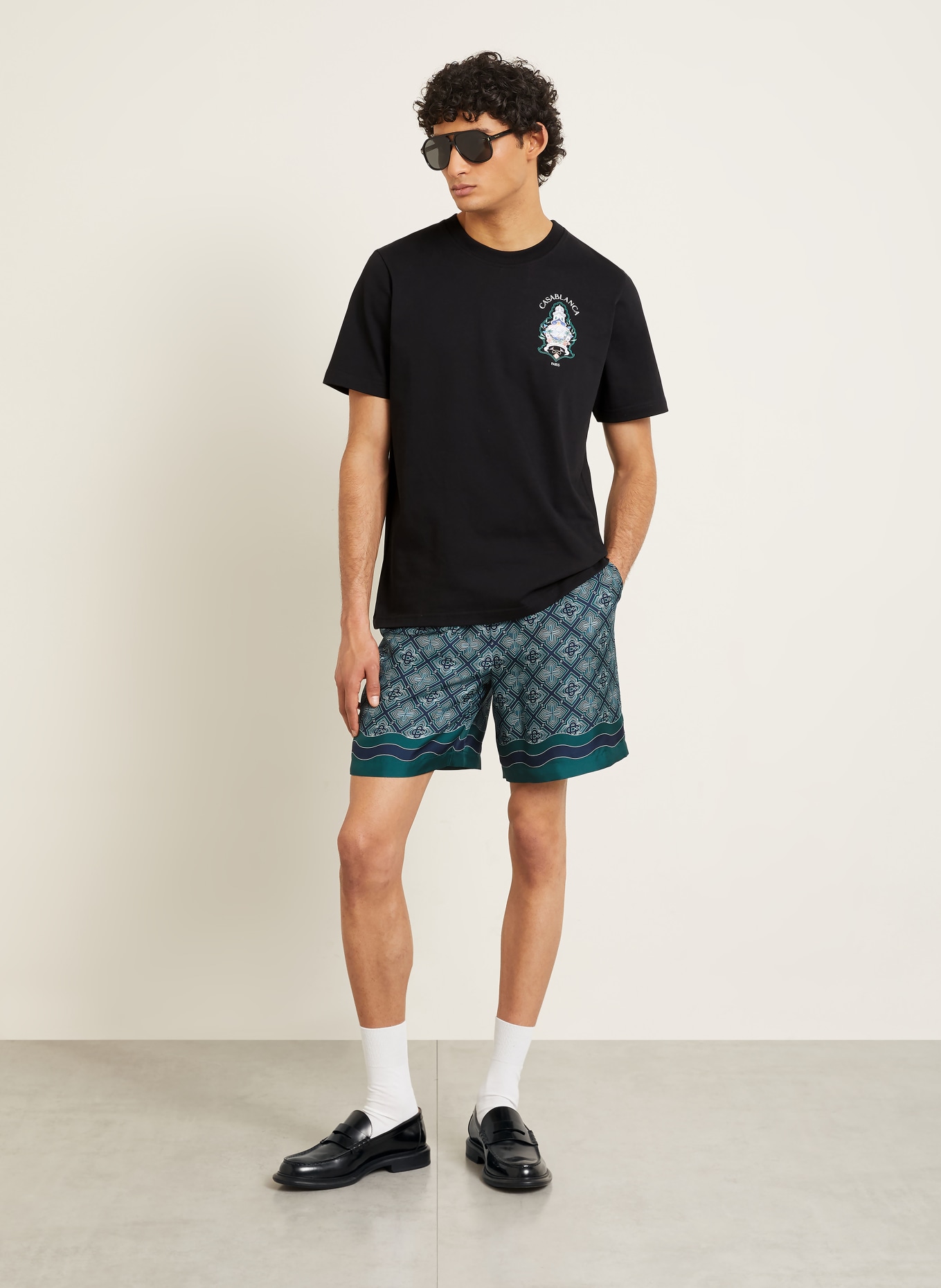 Casablanca T-shirt: ZWART / GROEN / BLAUW