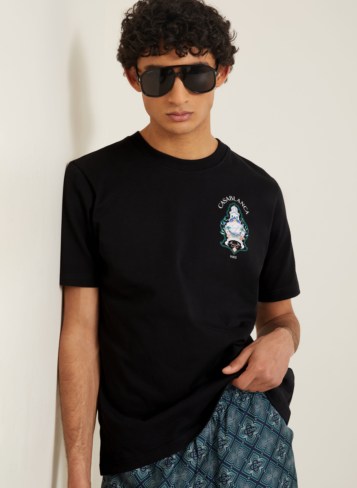 Casablanca T-shirt: ZWART / GROEN / BLAUW