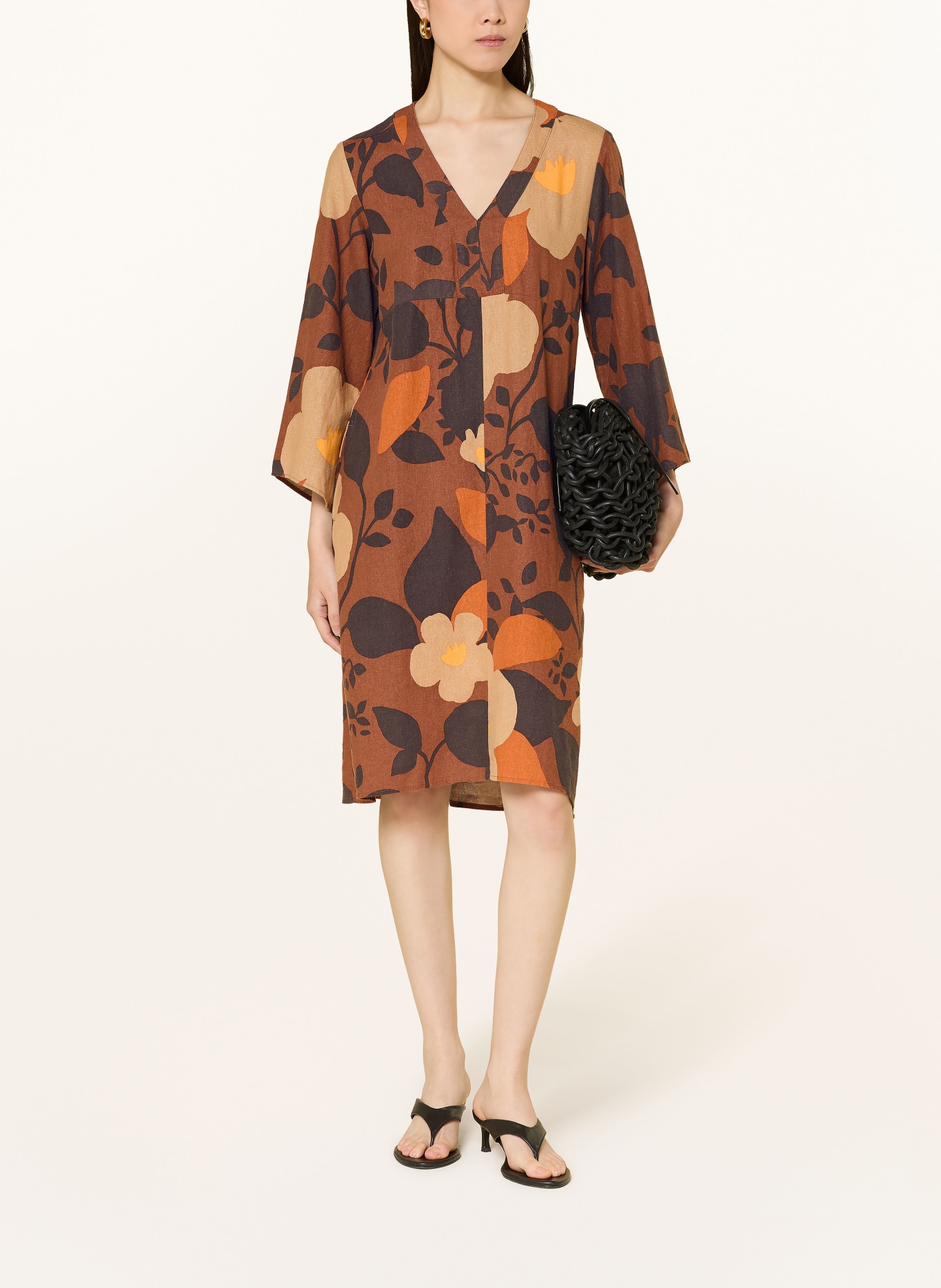 CARTOON Kleid mit 3/4-Arm: BRAUN / BEIGE / SCHWARZ