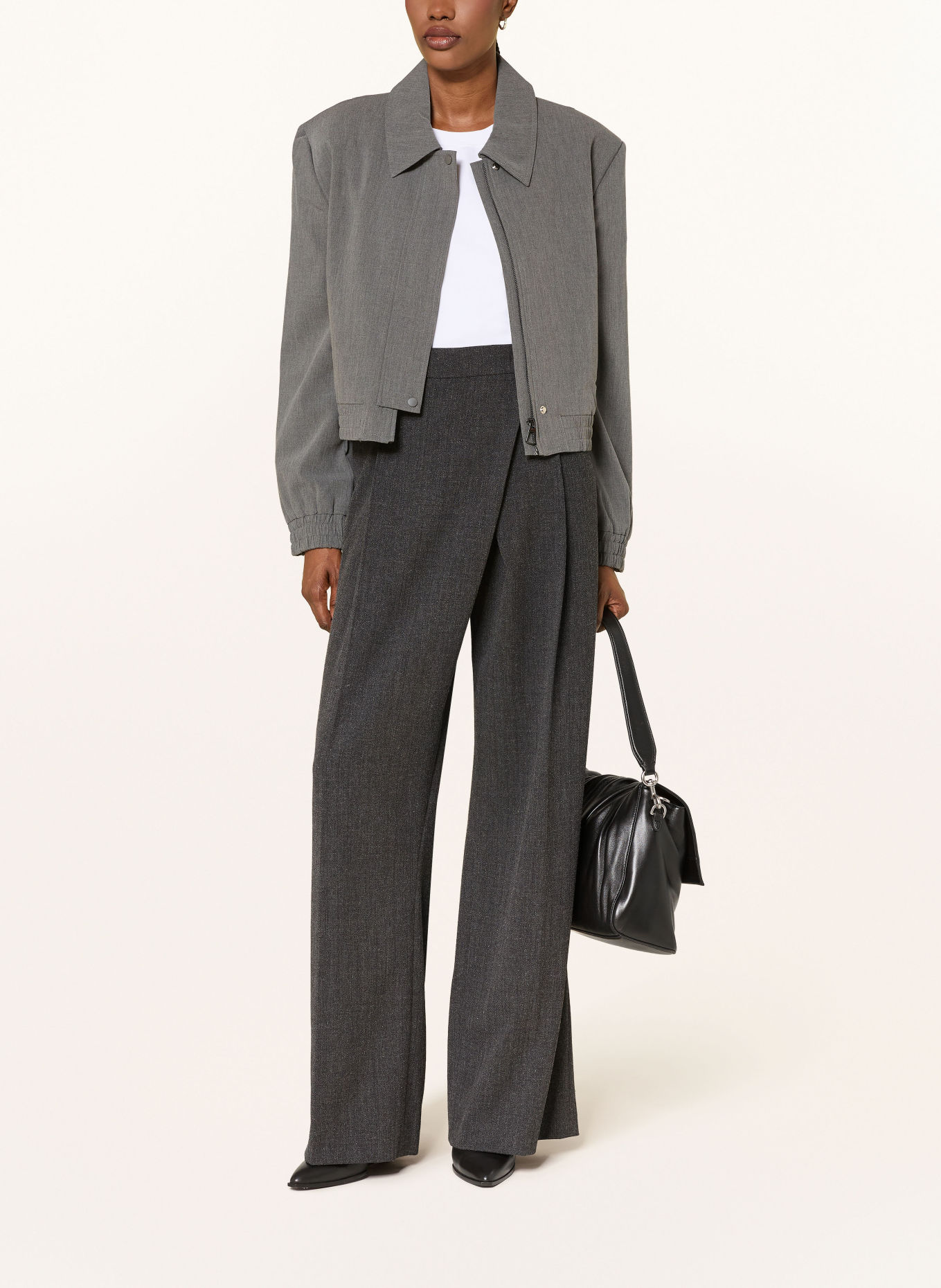 SEDUCTIVE GILLIAN wide-leg trousers with glitter thread: DARK GRAY / GRAY
