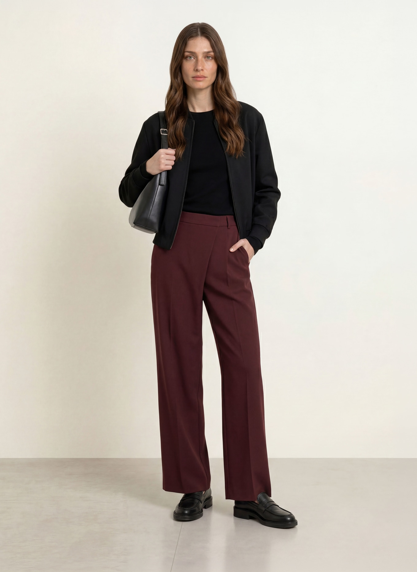 SEDUCTIVE GILLIAN wide-leg trousers: DARK RED