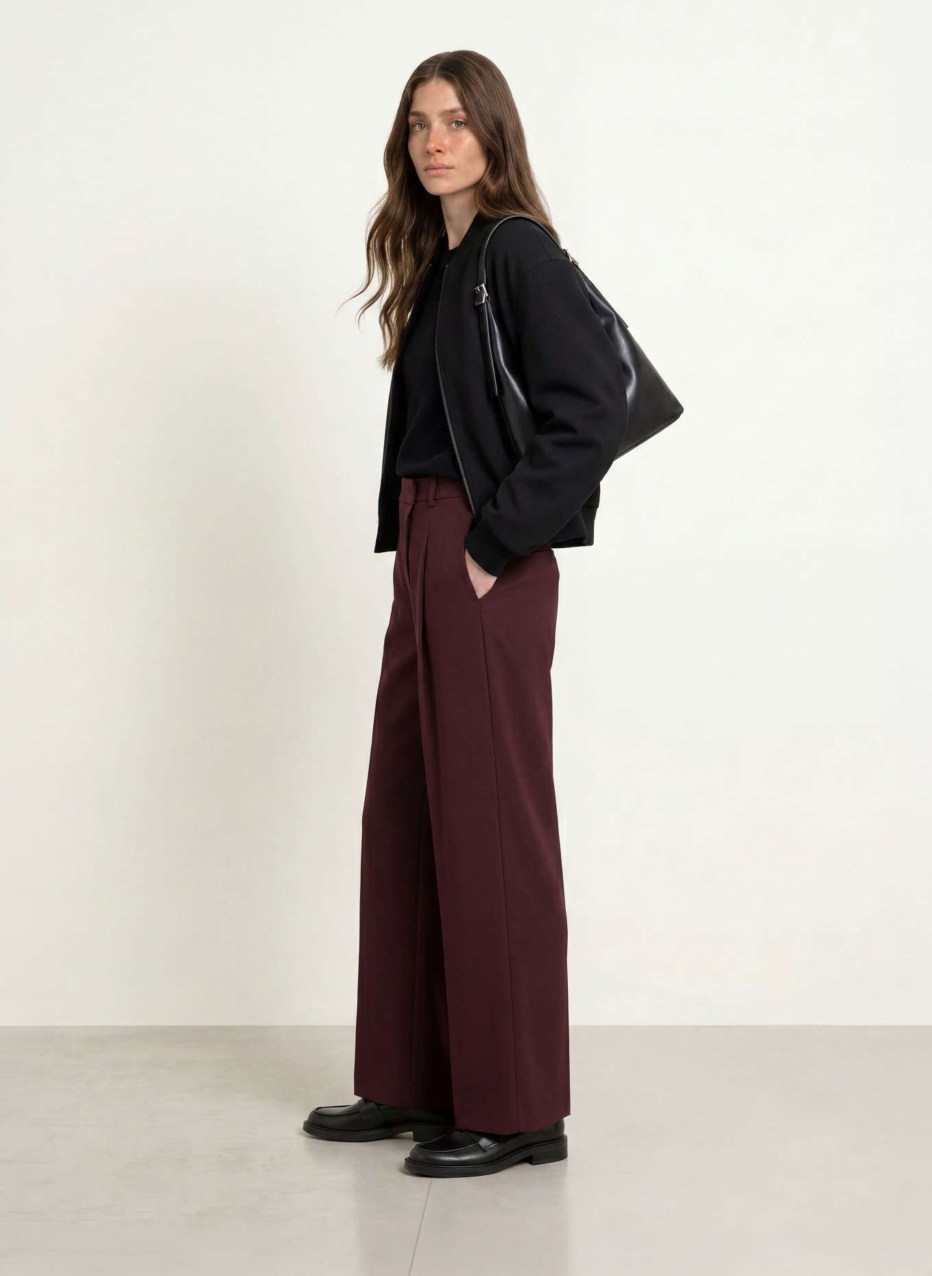 SEDUCTIVE GILLIAN wide-leg trousers: DARK RED