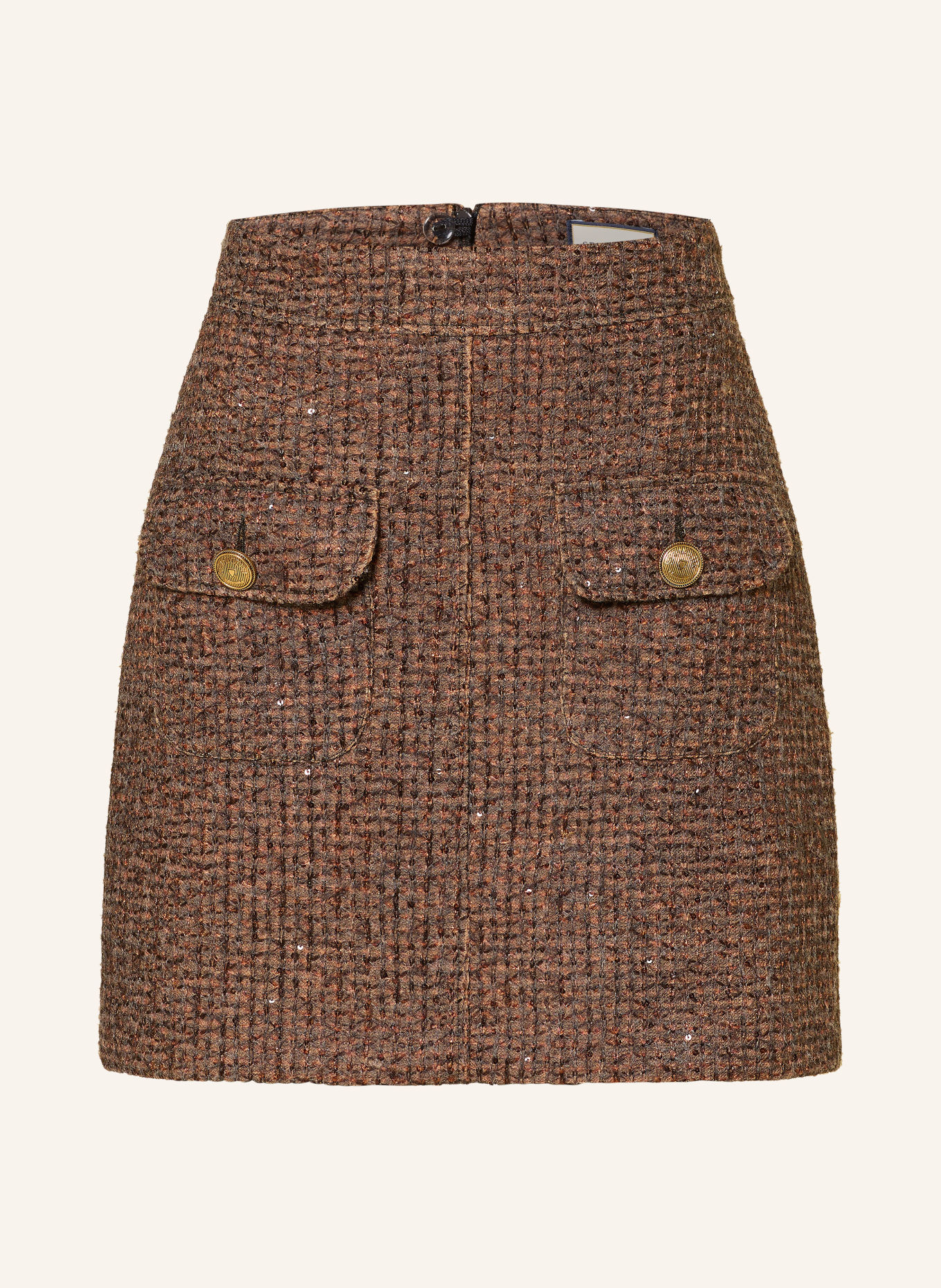 SEDUCTIVE Jupe en tweed PARIS à paillettes: MARRON FONCÉ / ORANGE CLAIR / ORANGE FONCÉ