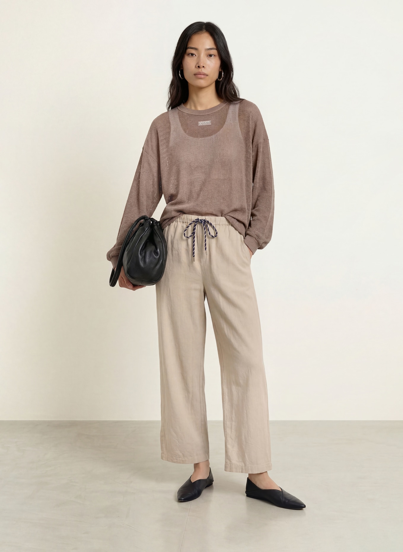 10DAYS Marlenehose mit Leinen: BEIGE