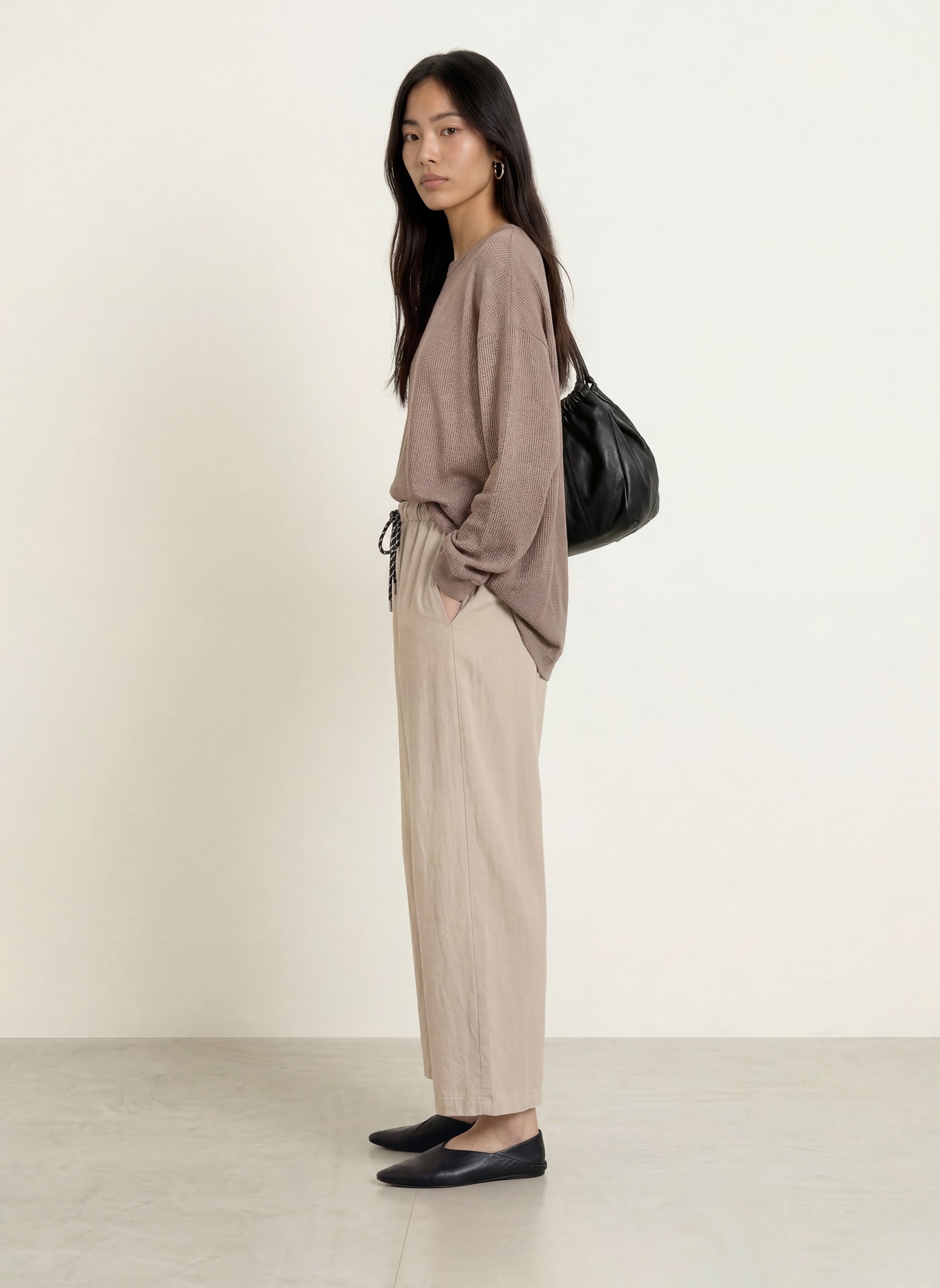 10DAYS Marlenehose mit Leinen: BEIGE